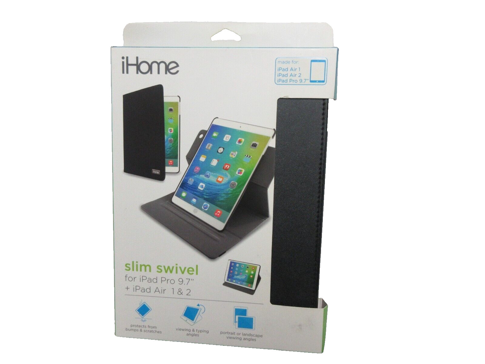 iHome Slim Swivel for iPad Air & Air 2 -Black Portrait or landscape viewing angl
