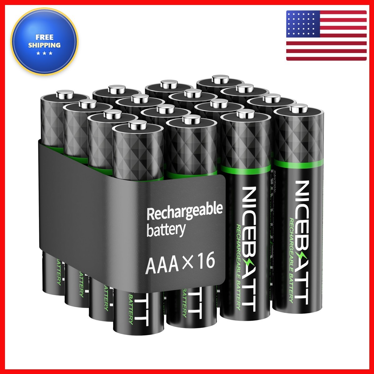 Rechargeable AAA Batteries 1100mAh NiMH Low Self Discharge - 16 Count