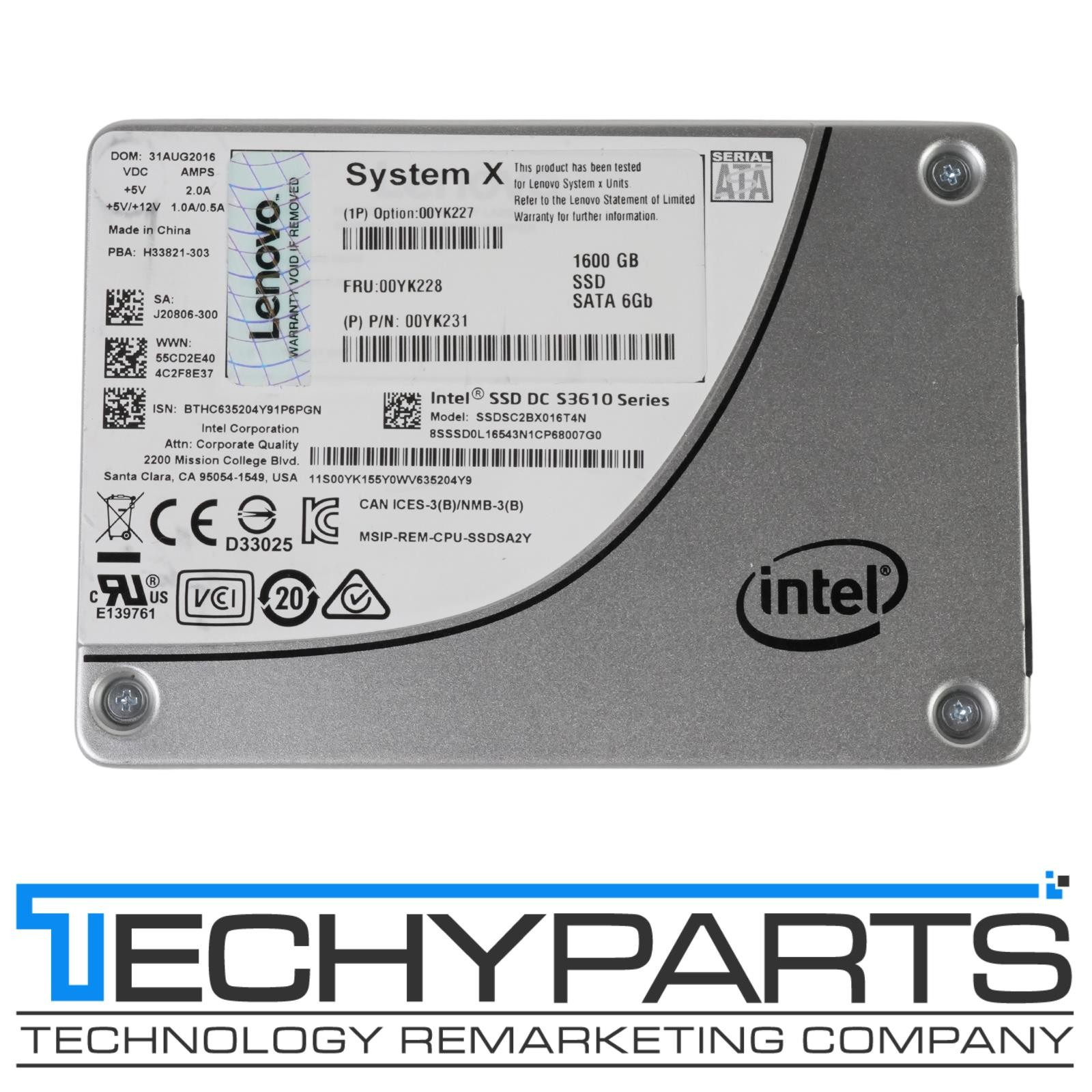Lenovo 00YK228 1.6TB Intel SSD DC S3610 2.5" SATA III 6G SSD SSDSC2BX016T4N 99%