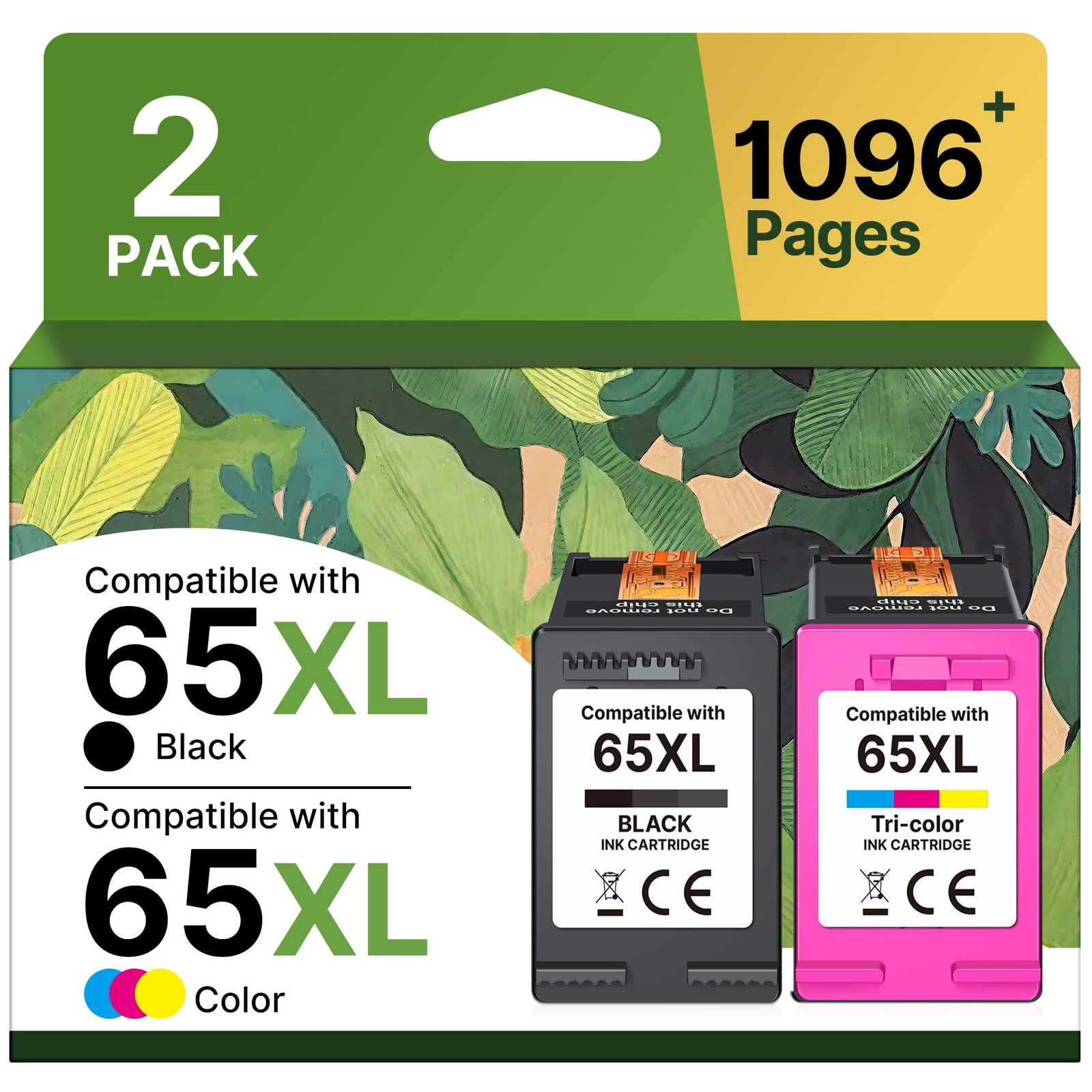 65XL Ink Cartridges Black/Color Combo Pack High-Yield Replacement for HP Ink ...