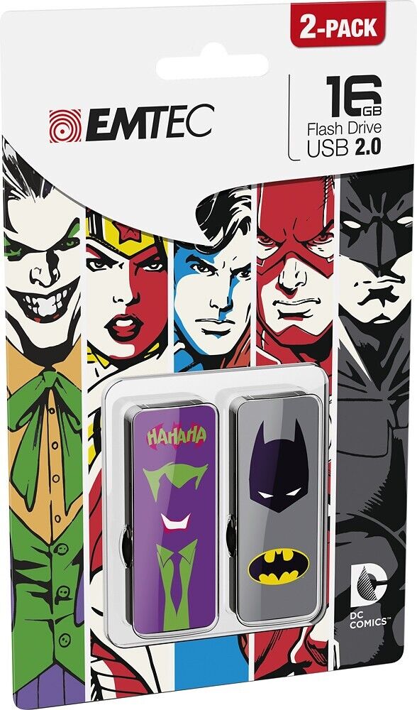 EMTEC Super Hero Batman & Joker 16GB USB 2.0 2-Pack Flash Memory Drive Storage