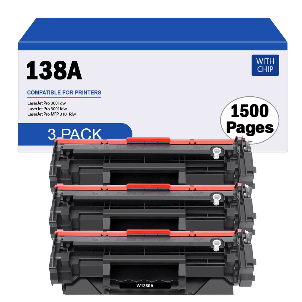 3 Pack 138A W1380A Black Laser Printer Toner for HP 3001dw 3001fdw MFP 3101fdw