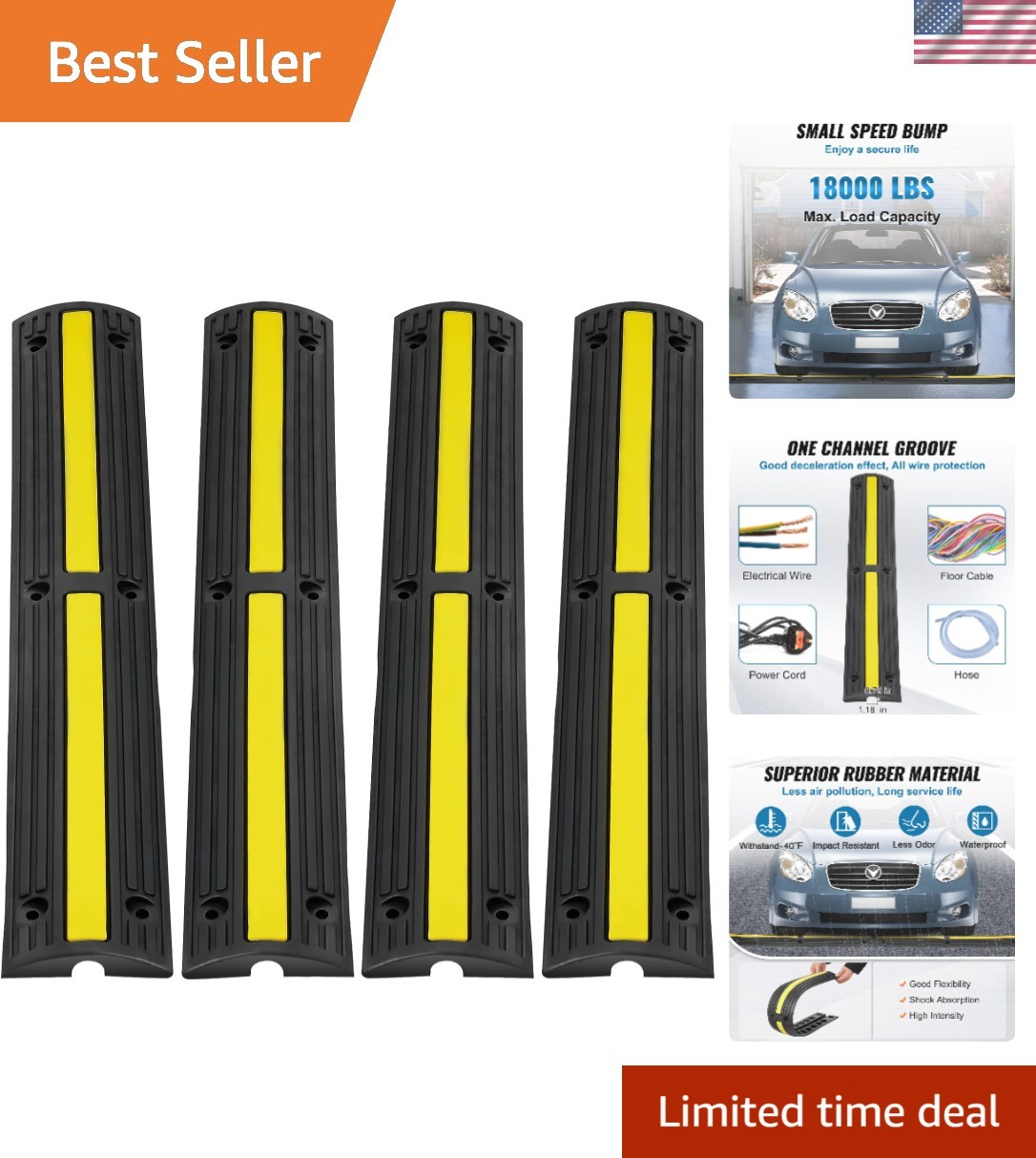 4 Pack Cable Protector Ramp 3.28 ft 1 Channel 18000 lbs/Axle Capacity
