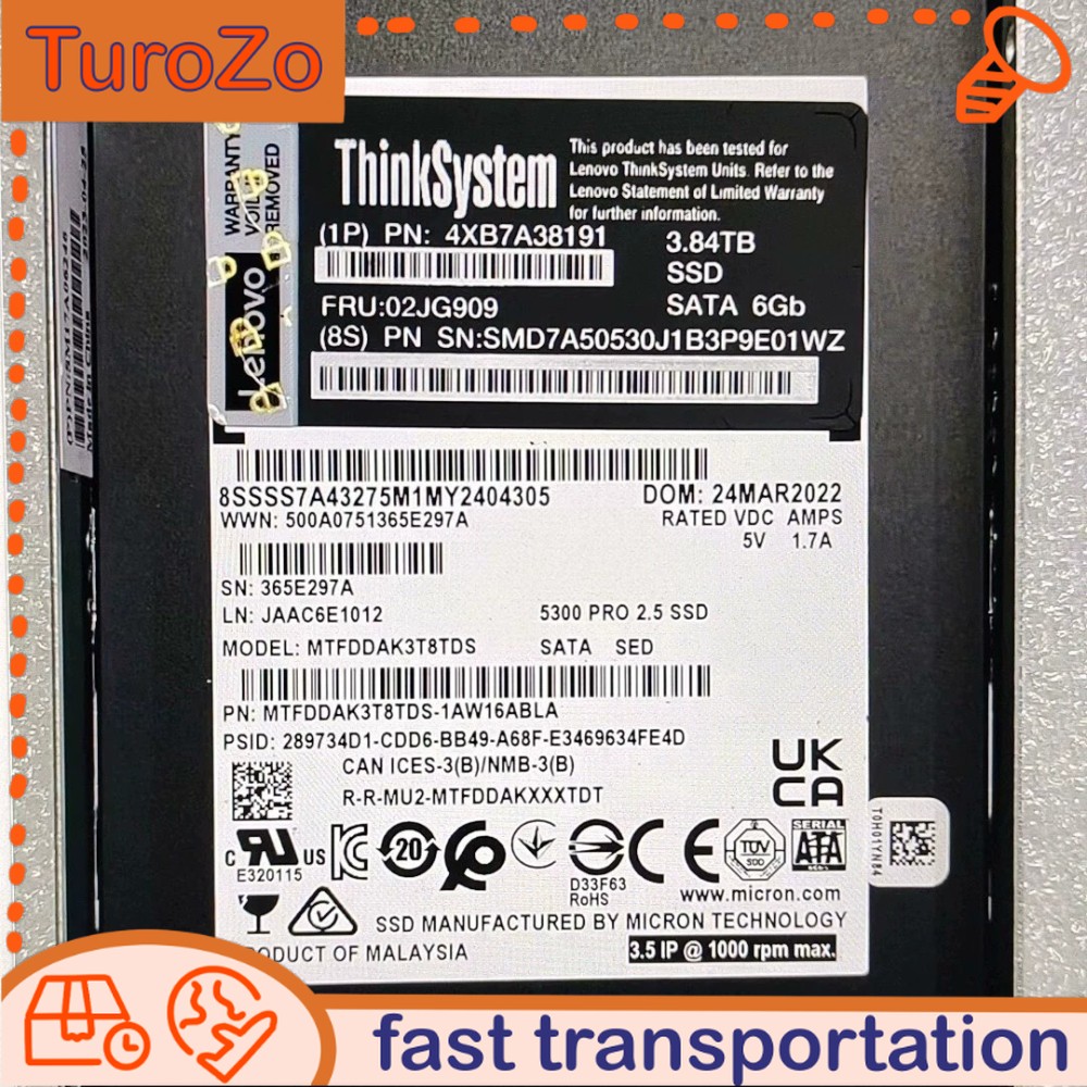 NEW Lenovo 02JG909 4XB7A38191 ThinkSystem 5300 PRO 2.5" 3.84TB Entry SATA SSD
