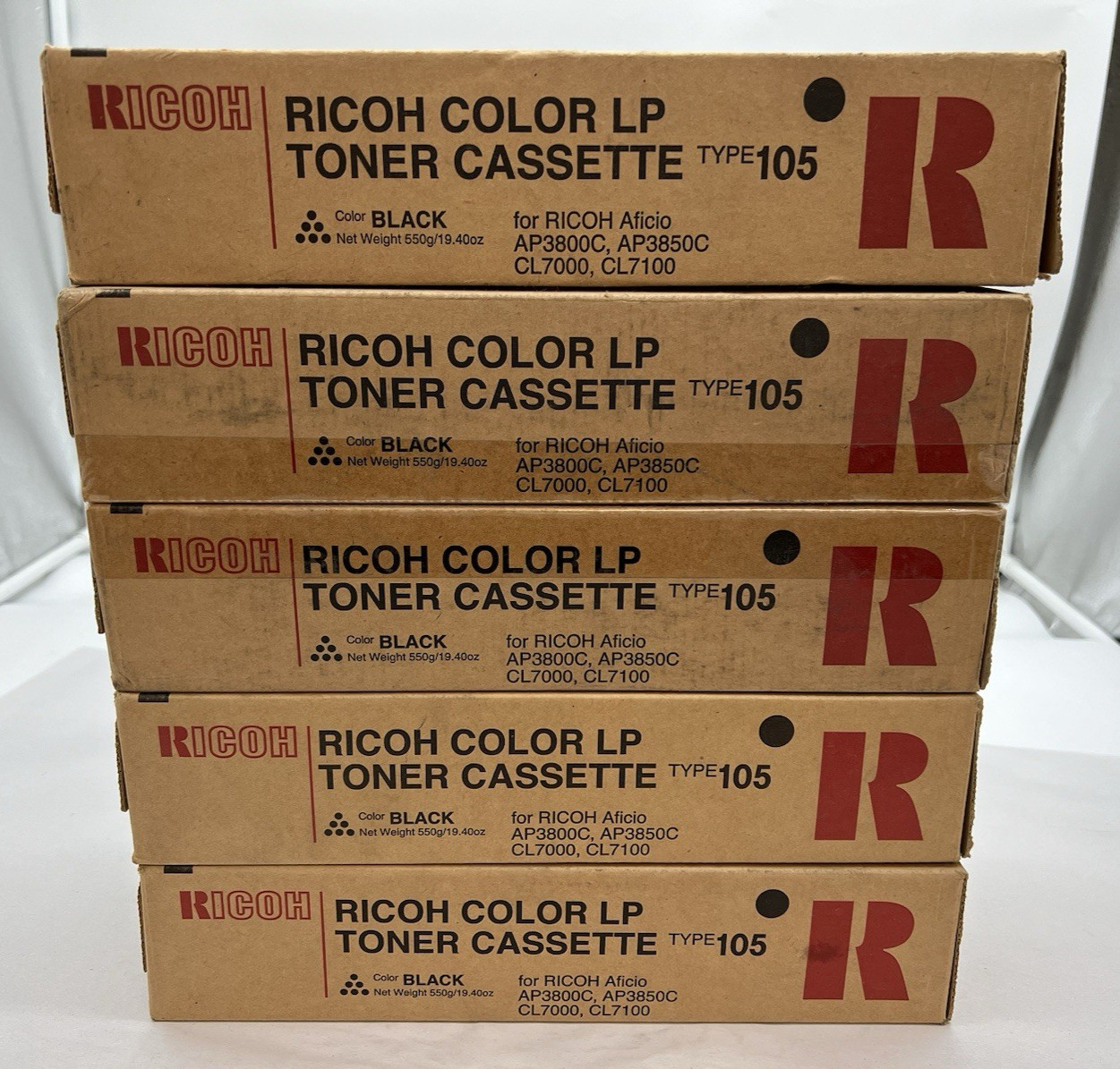 Lot of (5) Ricoh 885372 Toner Cassette Type 105 Black Genuine