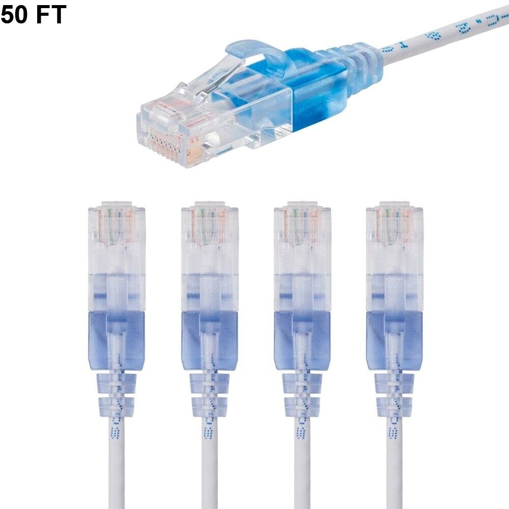 5x 50FT CAT6A RJ45 Slim Ethernet Network Cable UTP 10G Copper Wire 30AWG White