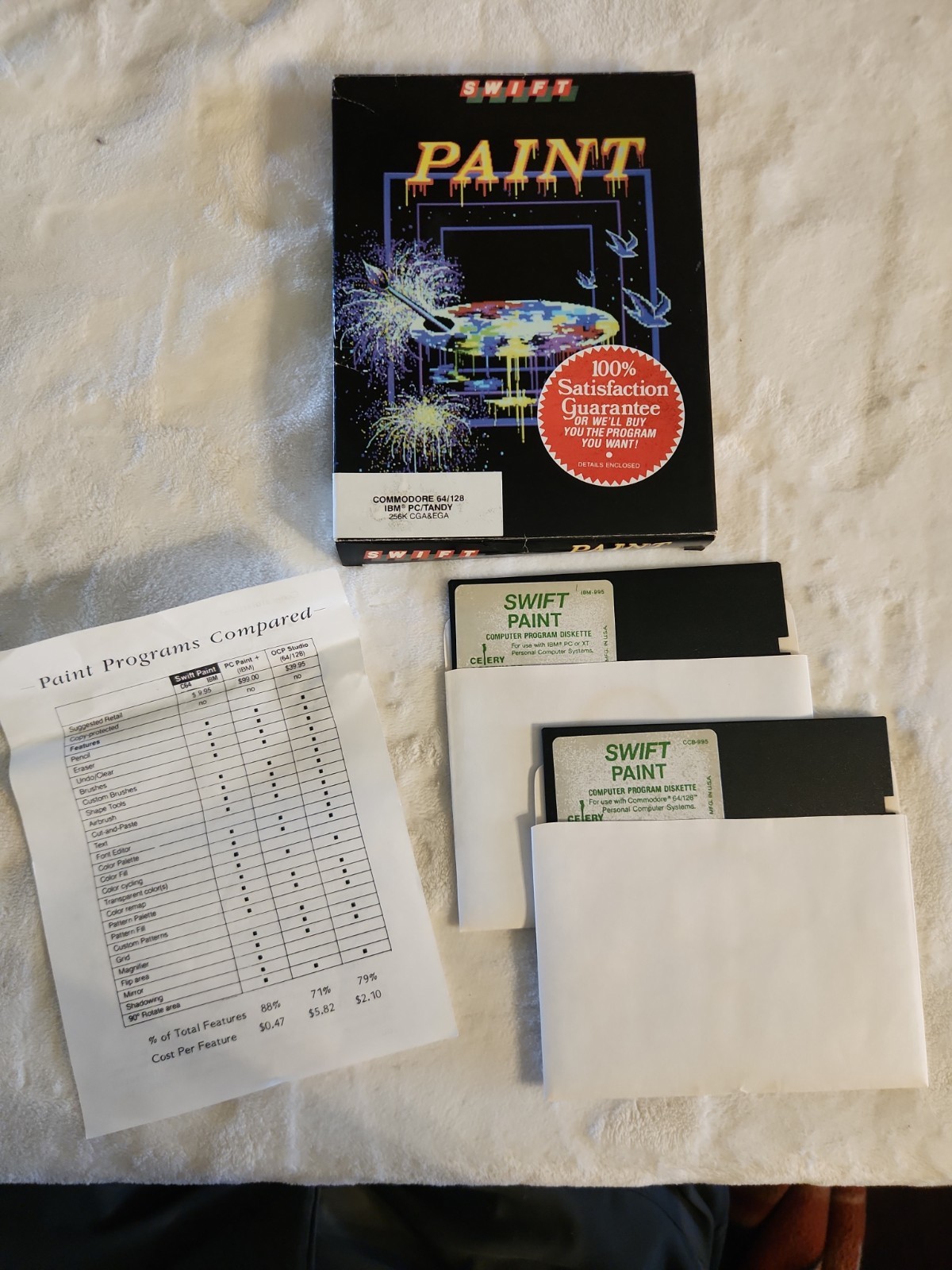VINTAGE 1988 SWIFT PAINT IBM PC/ Com. 64 SOFTWARE 5.25 FLOPPY IBM W/ INSERTS BOX