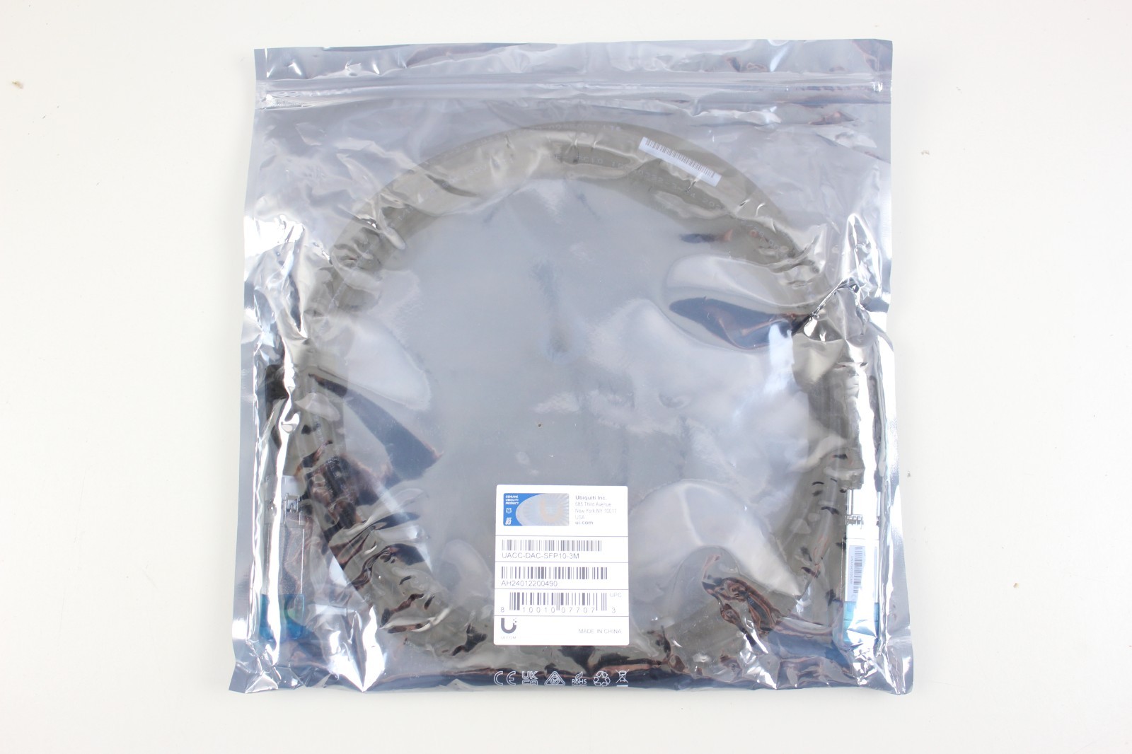 Ubiquiti UniFi UACC-DAC-SFP10-3M 3M 10G Direct Attach Cable - Up to 10 Gbps