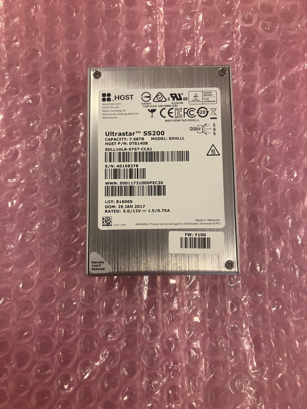 HGST Ultrastar SS200 7.68TB SAS 12Gb/s 2.5IN SSD SDLL1HLR-076T-CCA1  Excellent