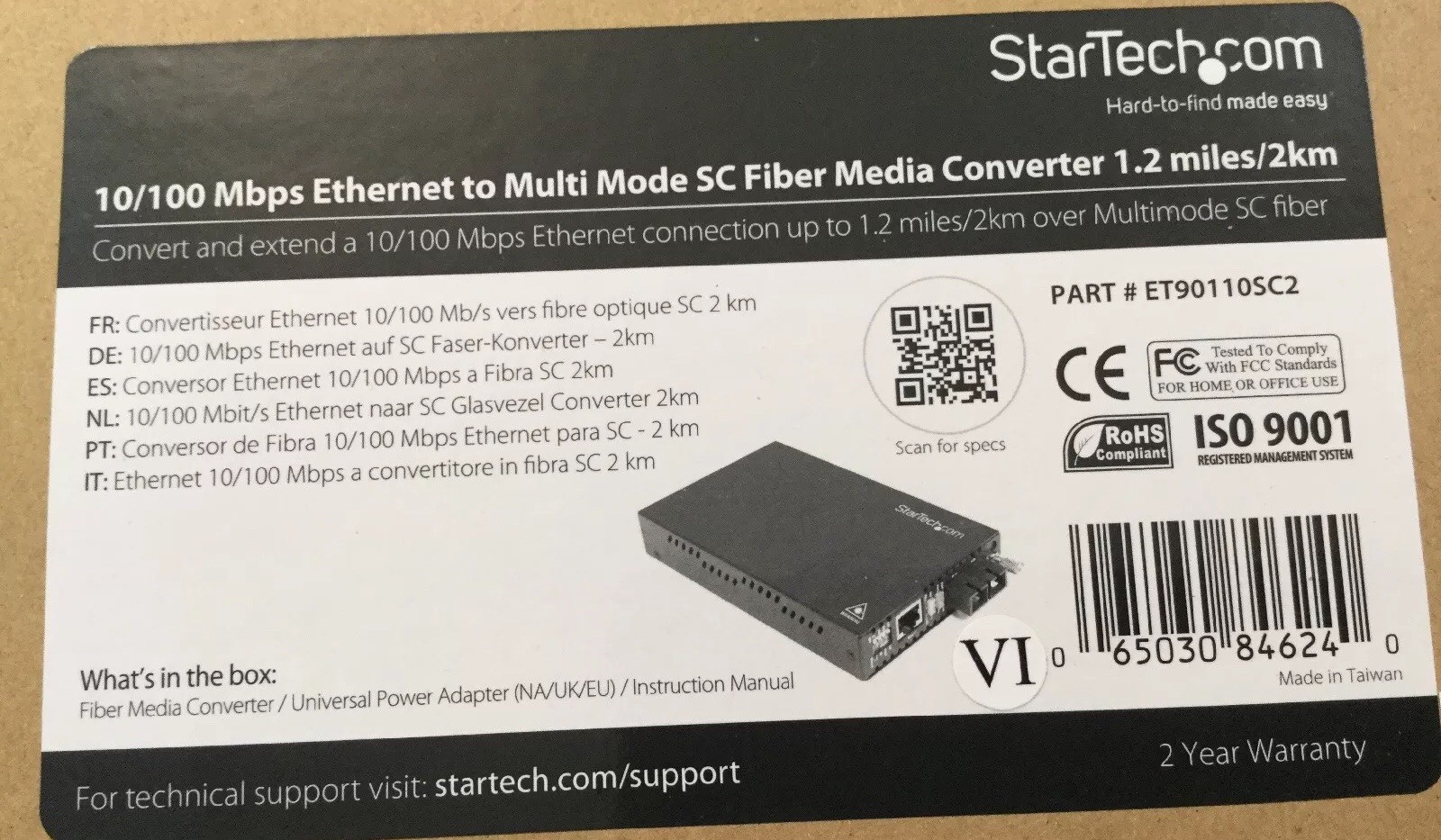 Brand New StarTech.com ET90110SC2 (65030846240) 100 Mbps Transceiver
