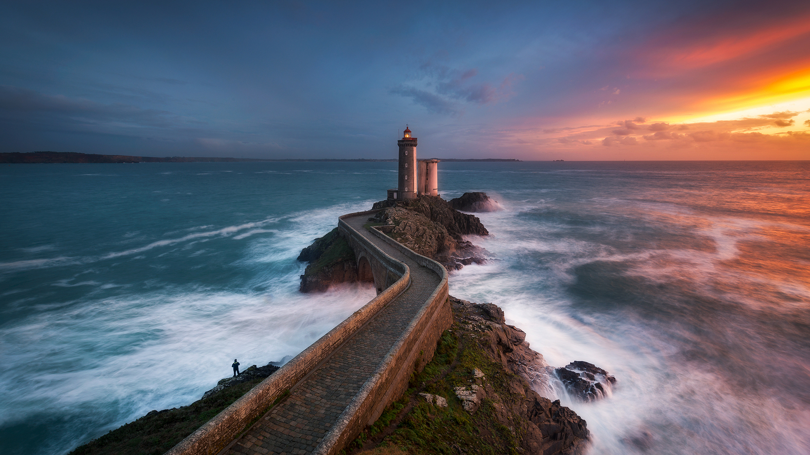 Landscape nature clouds sky sunset horizon lighthouse Custom Gaming Mat Desk