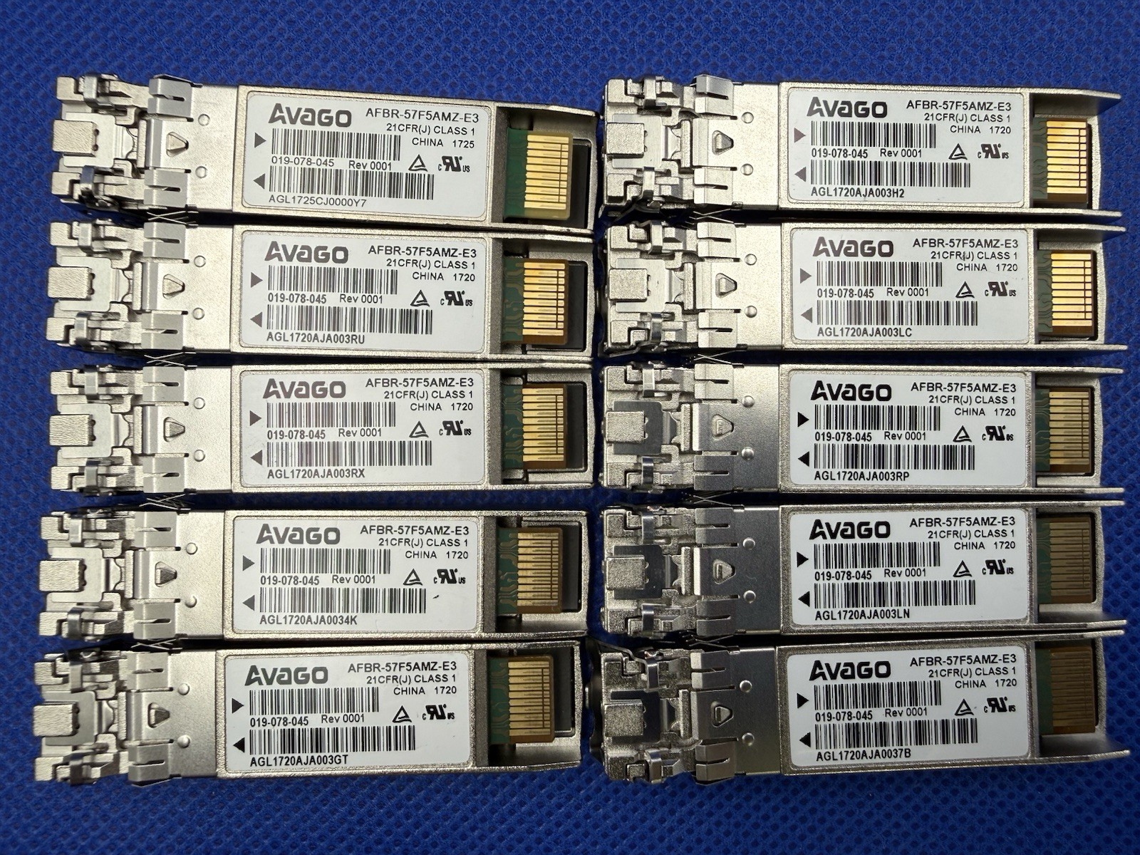 Lot of 10 Avago AFBR-57F5AMZ-E3 EMC 019-078-045 16G FC SFP+ 850nm Transceivers