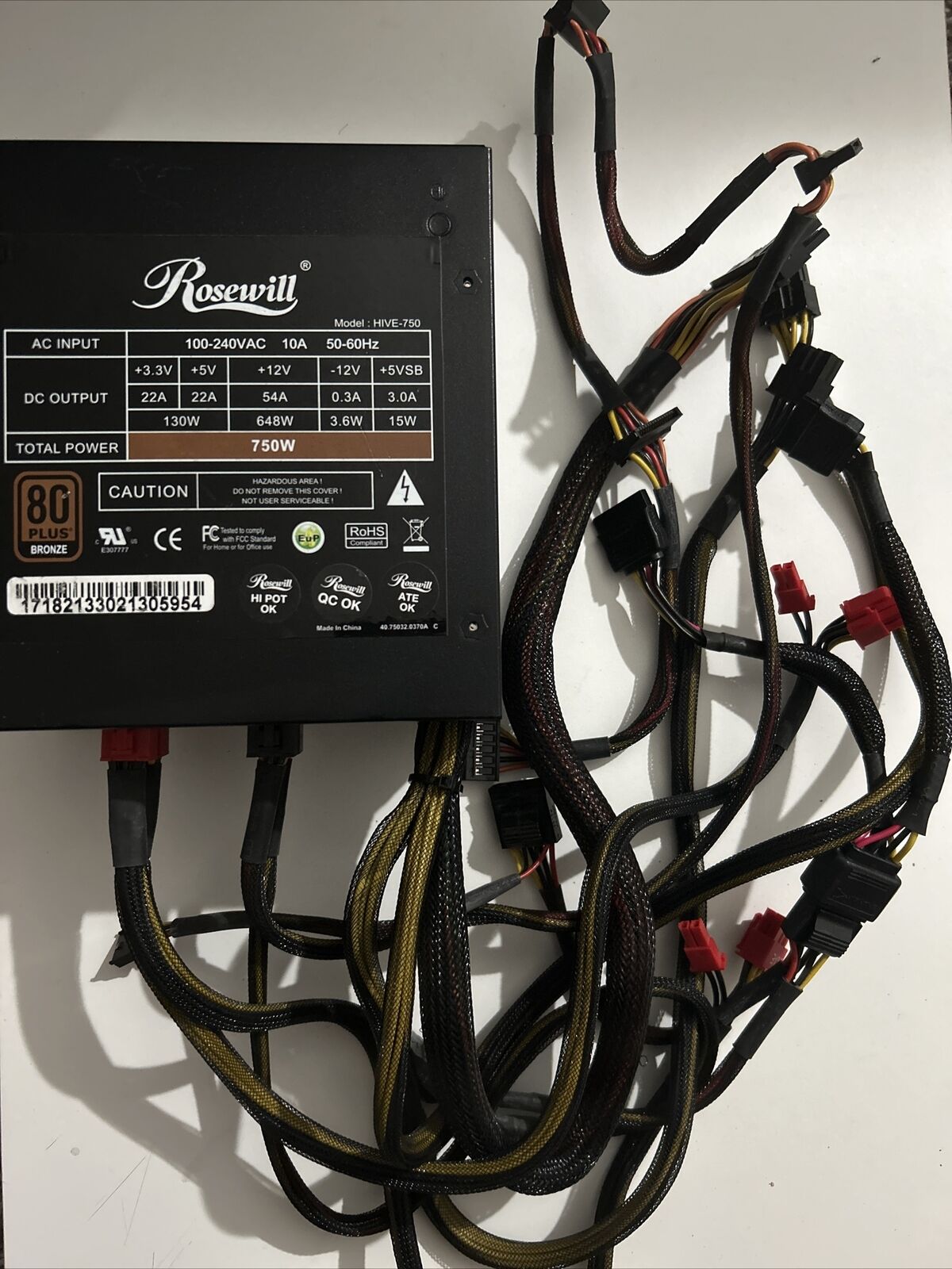 Rosewill HIVE-750S 750W 80 PLUS BRONZE Fully Modular Power Supply - Black