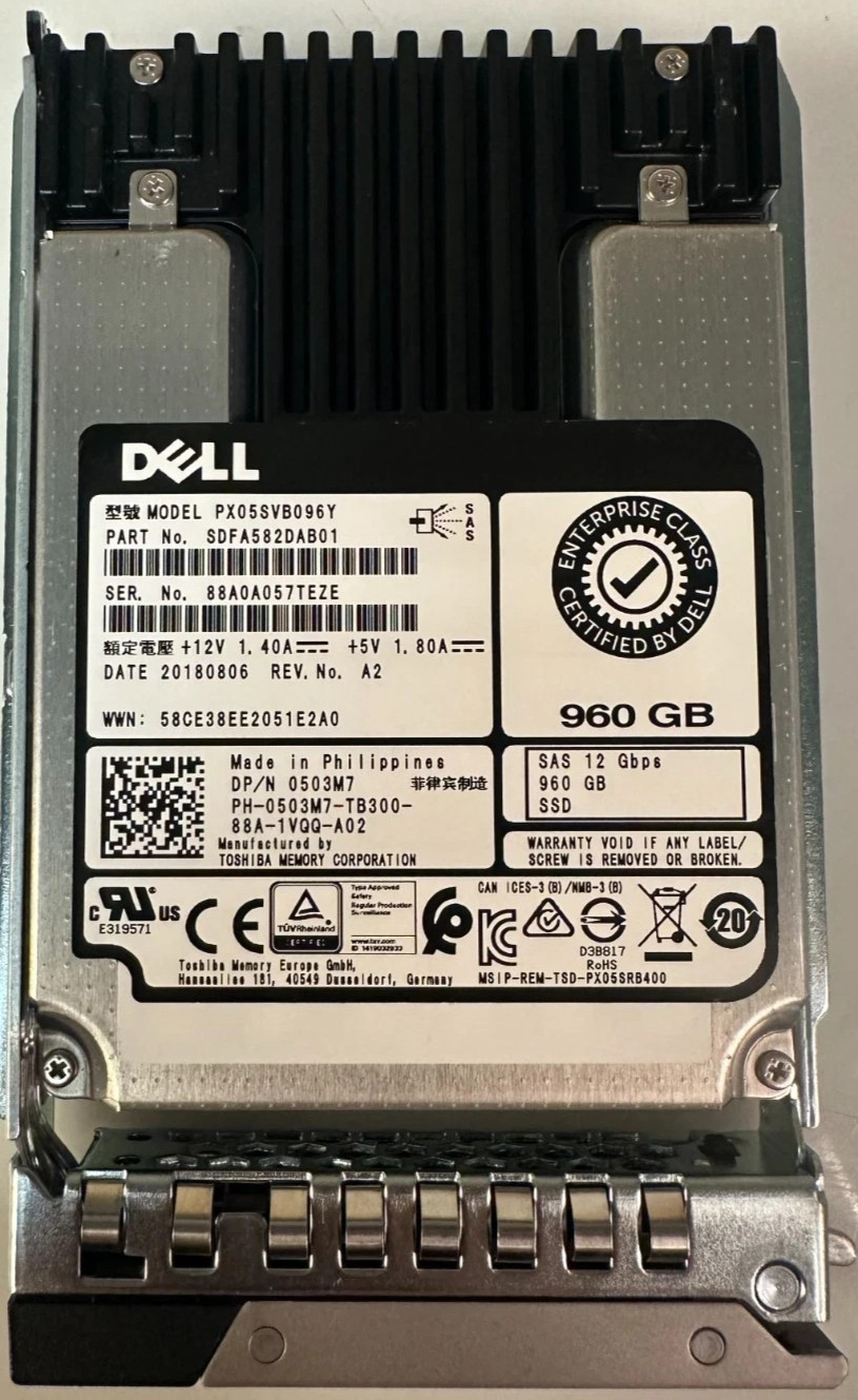 Dell PX05SVB096Y 960GB 2.5" 12Gb/s Mixed Use SAS SSD 0503M7 71% Health and Above