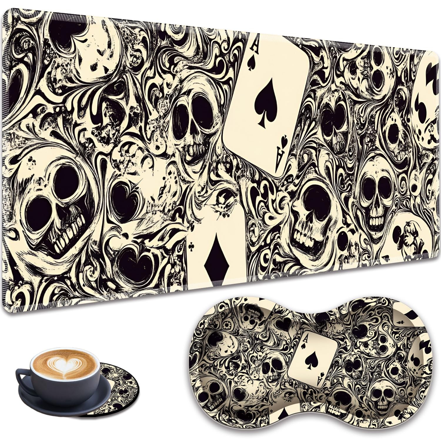 3-in-1 Large Mouse Pad Gaming Set (31.5 x 11.8 inch)+ Ace of Spades Skull