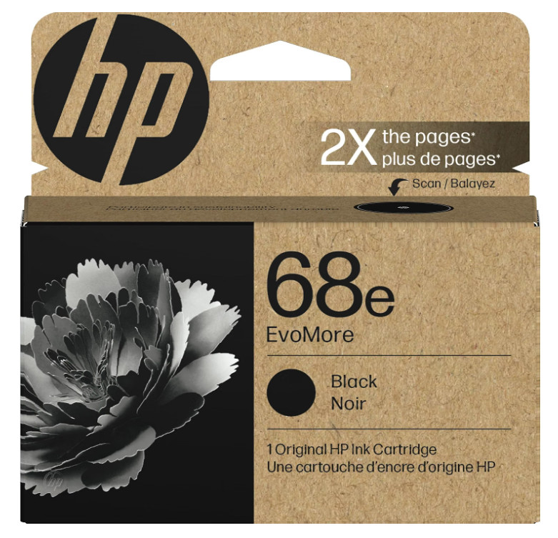 HP 68e EvoMore High Yield Black Ink Cartridge, with Envy 6100e, 6500e, 7FP22TN