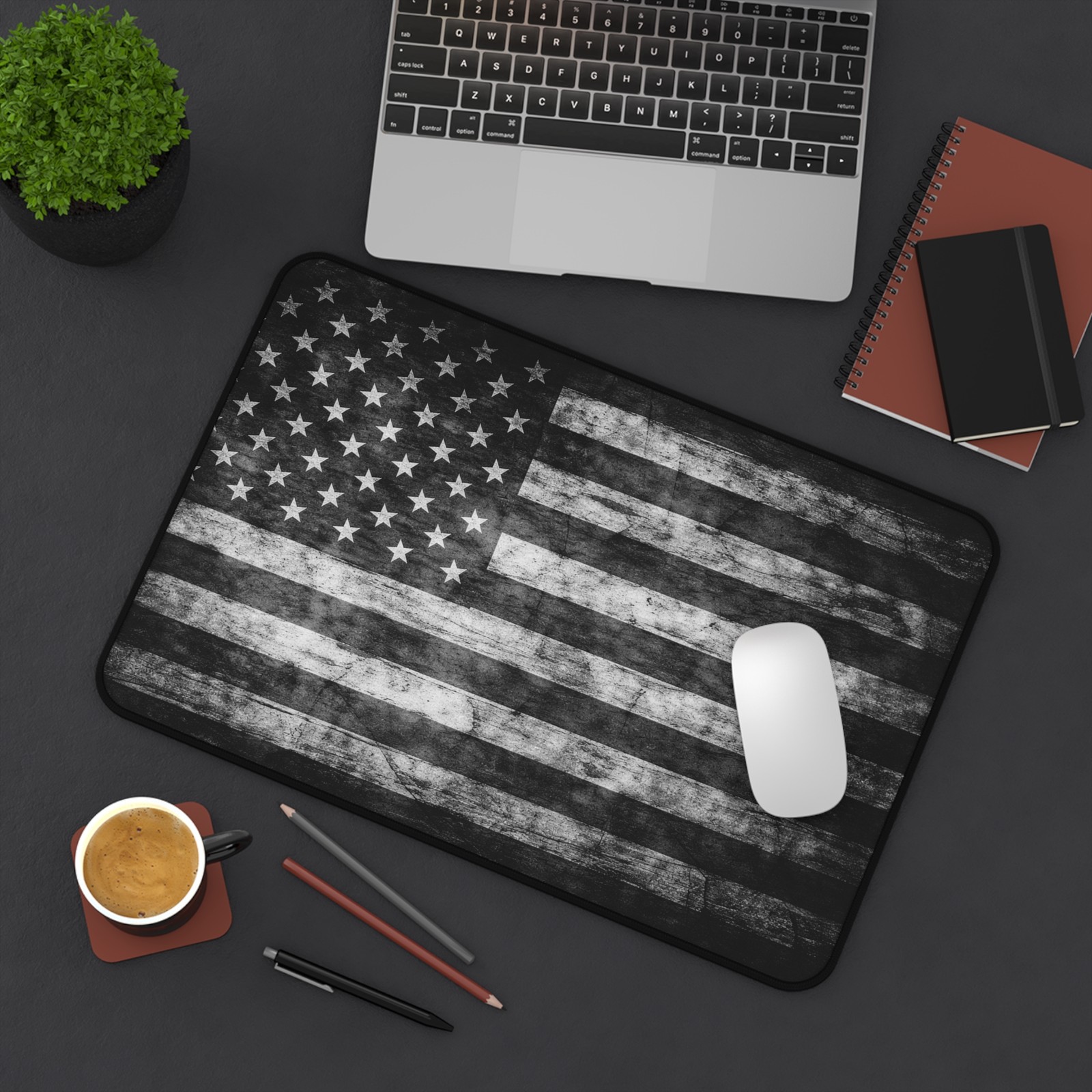 Distressed Black & White American Flag Desk Mat | Patriotic Office Mousepad