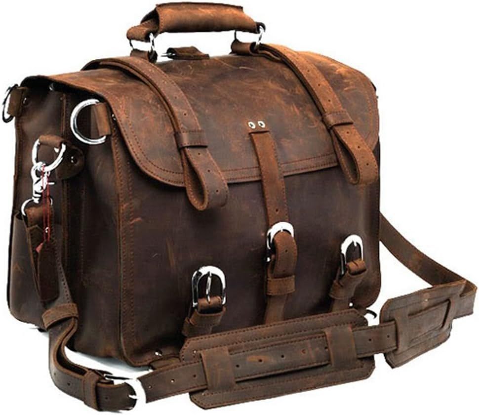 Polare Thick Full Grain Leather 16'' Briefcase Shoulder Messenger Bag for... 