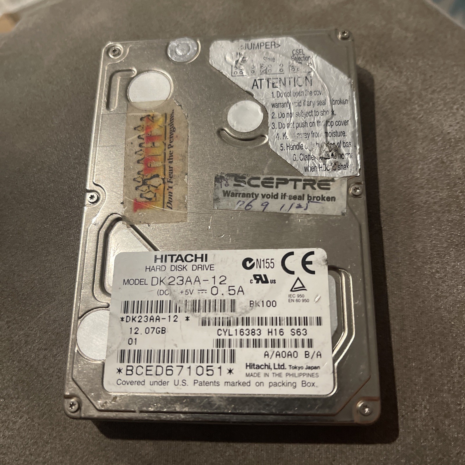 Hitachi Laptop 2.5" IDE 12.07GB - DK23AA-12 Tested, Formatted, Working