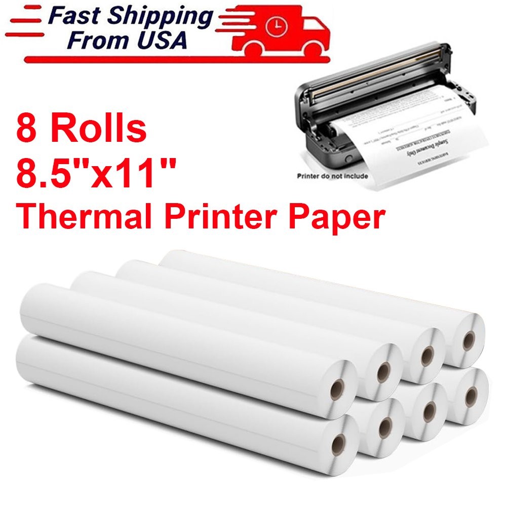 8 Rolls A4 Thermal Printer Paper 8.5"x11" for M08F M832 M834 Portable Printer