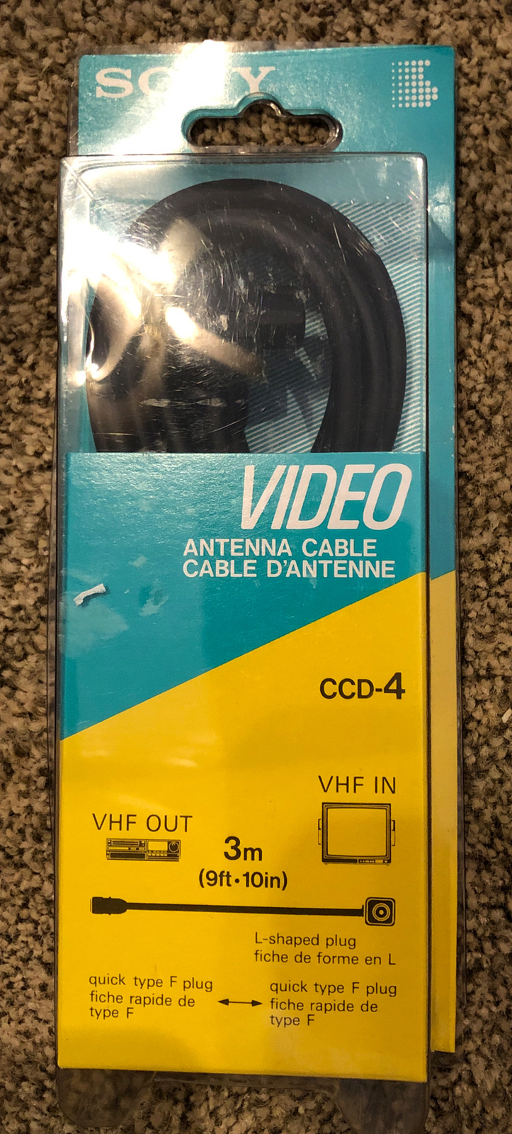 Vintage Sony Video Antenna Cable CCD-4 VHF Out/VHF In NOS