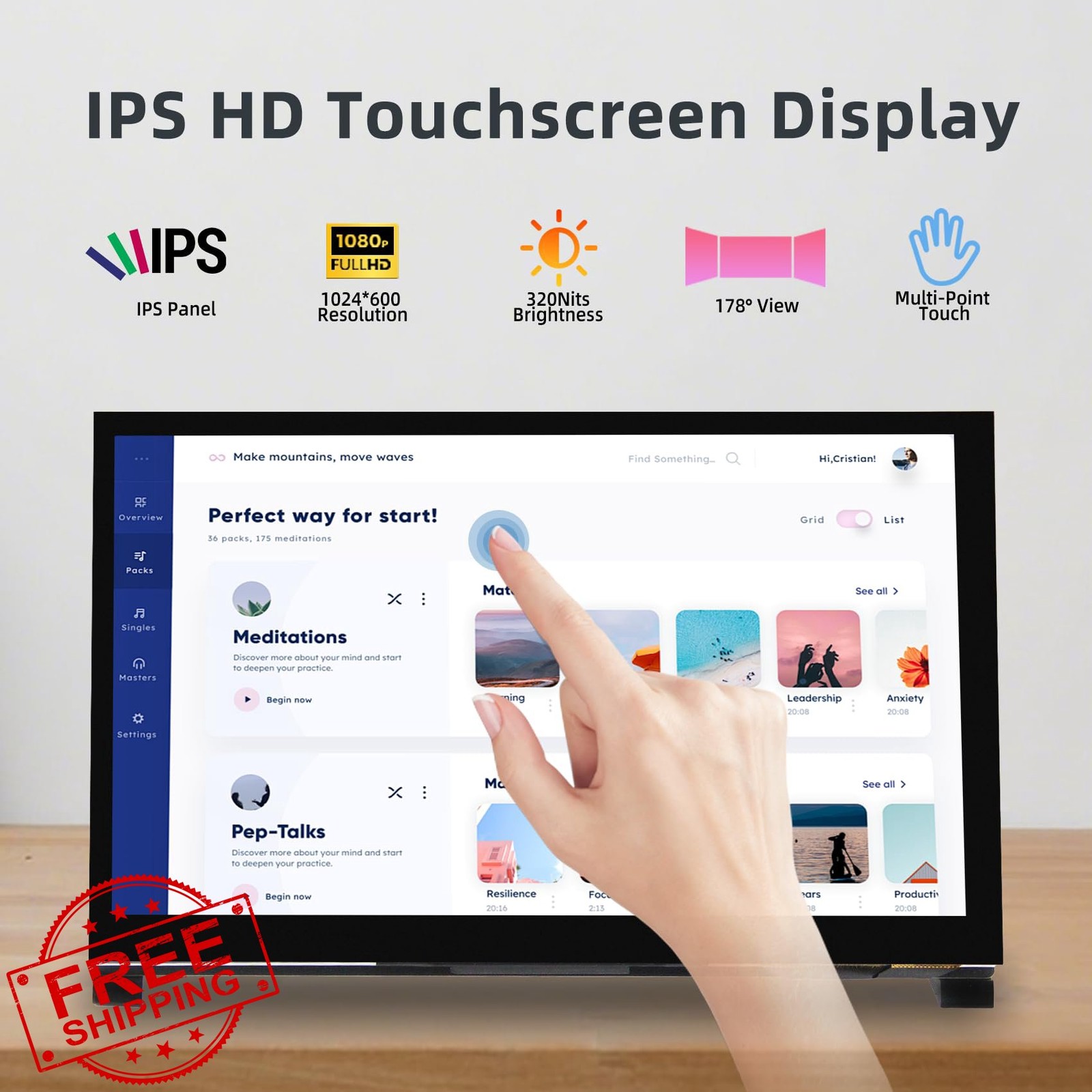 iPistBit 7" IPS LCD Touch Screen 1024x600 HDMI Mini Monitor Pi
