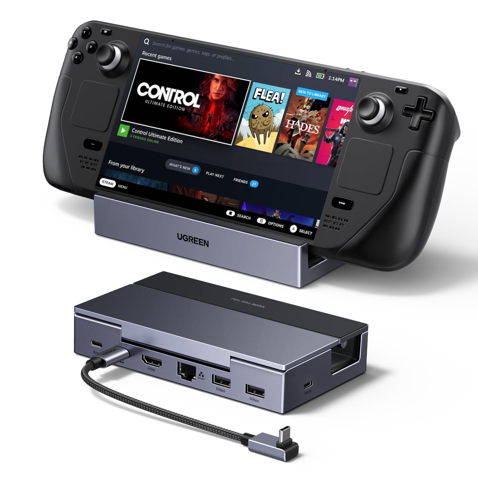 UGREEN 6-in-1 Steam Deck Dock 4K@120Hz HDMI 2.1, 100W PD, USB 3.0, Ethernet