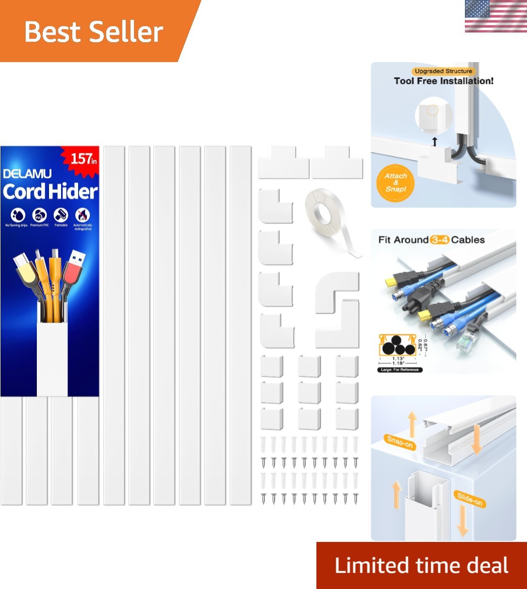 Paintable 157in Cable Hider - UL94 V-0 Fire Safety Rated & Easy Installation