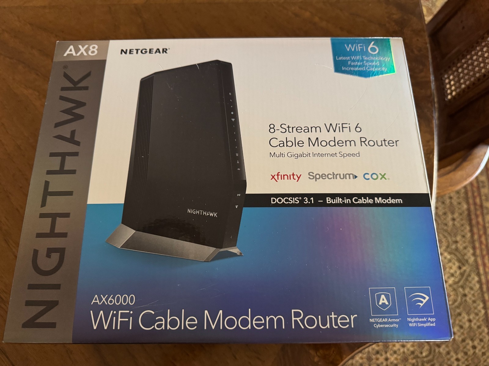 Netgear Nighthawk AX8 AX6000 WiFi Cable Modem Router Dual Band WiFi, Model CAX80