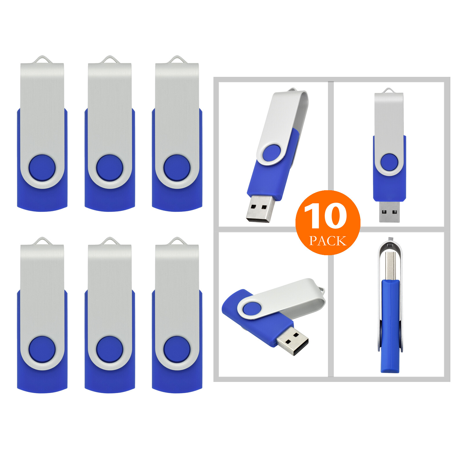 10 Pack 16GB USB 2.0 Flash Drive Memory Stick Swivel Thumb Pen Drive Storage