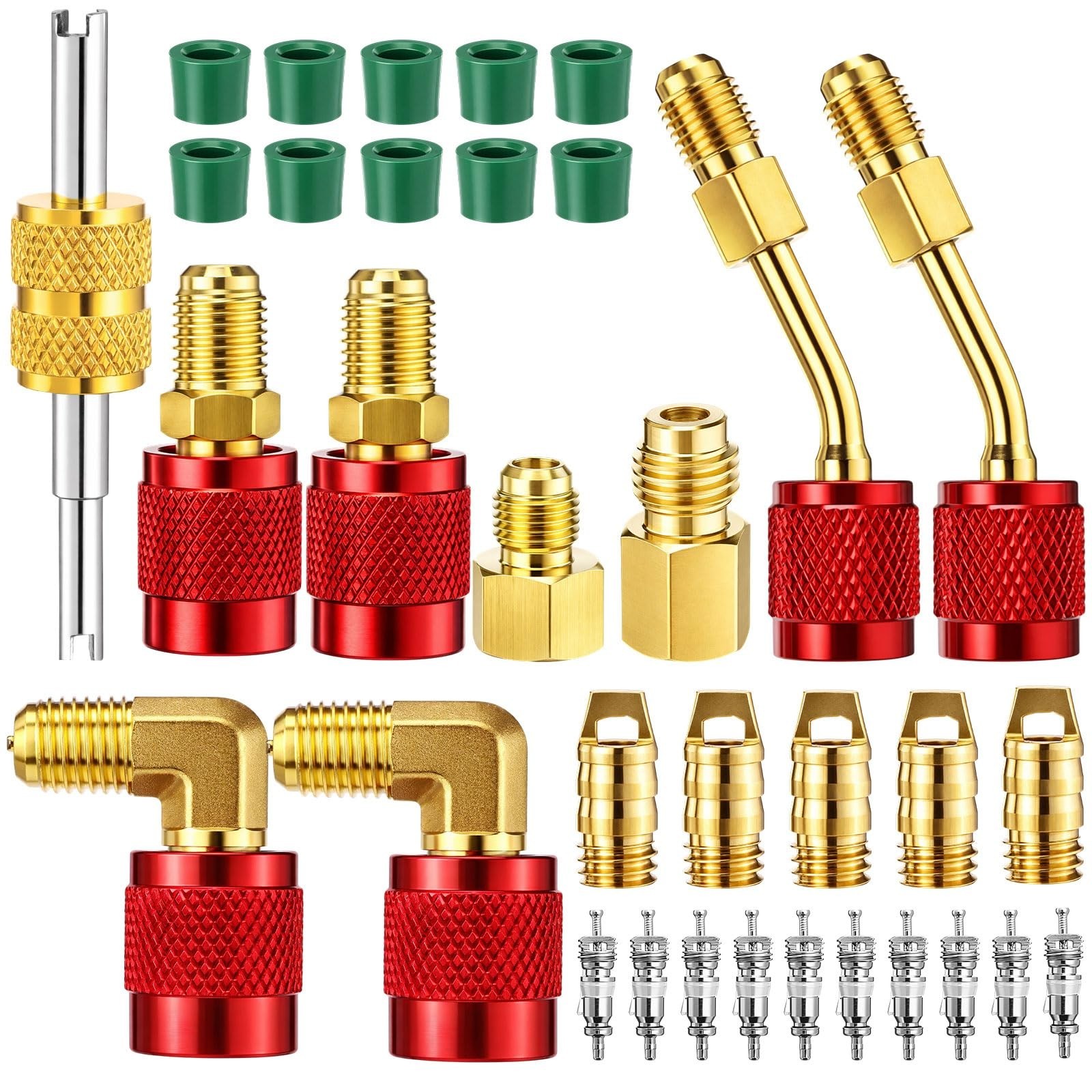 34 Pcs R410A Mini Split Adapter Kit - 45° 90° Refrigerant Hose Connectors, Valve