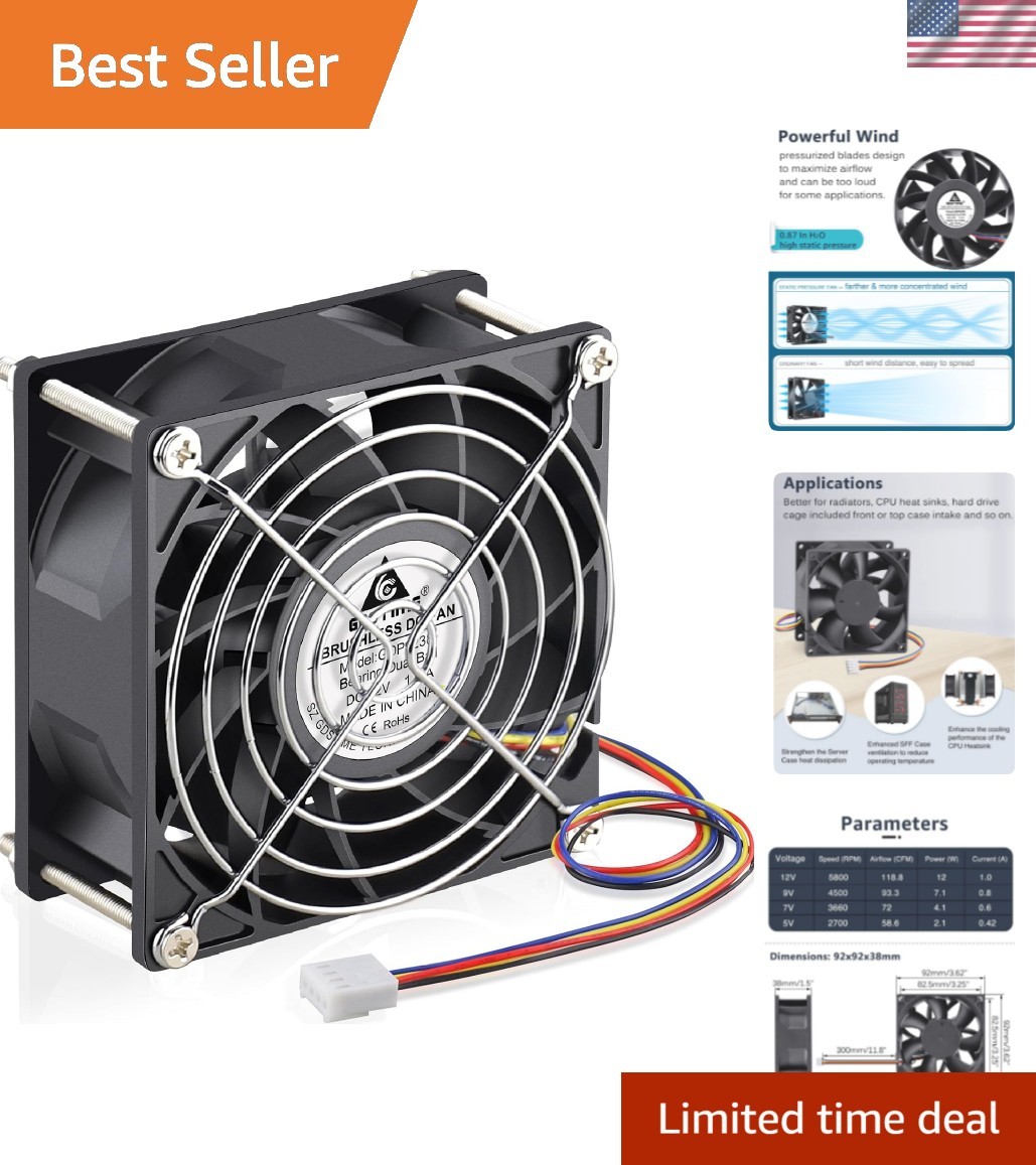 92mm x 38mm 12V PWM Fan 4 Pin Dual Ball Bearing High Airflow Fans