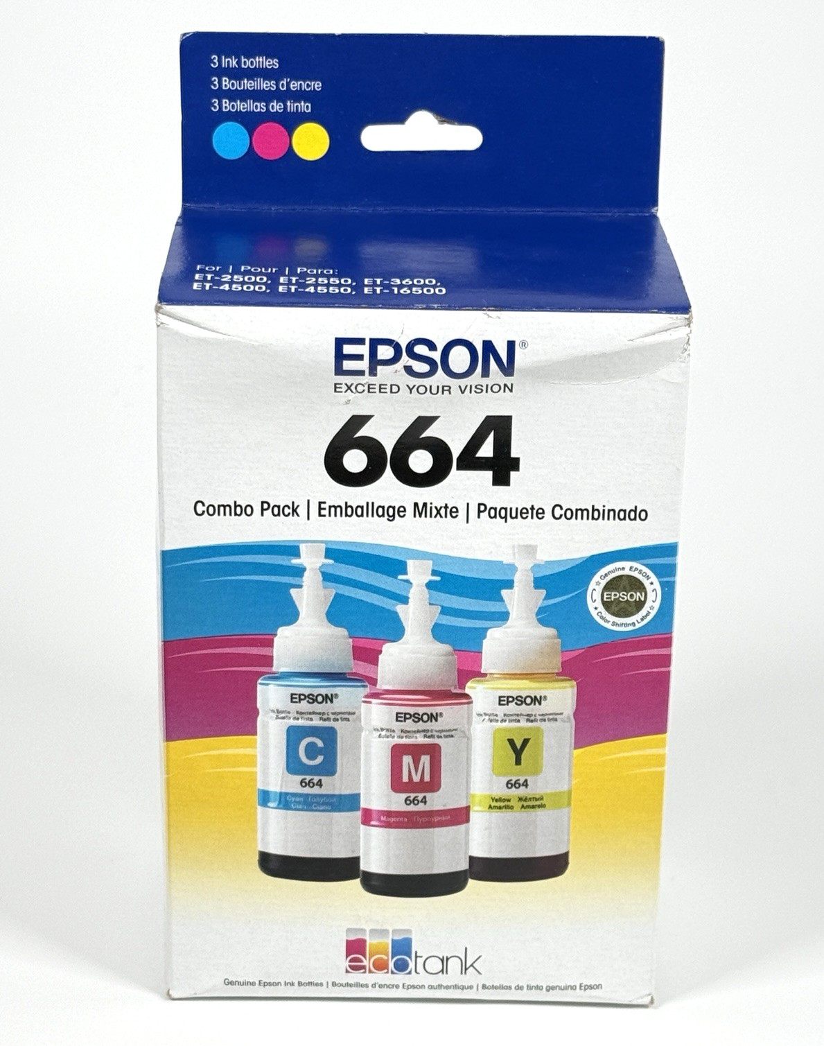 Epson 664 EcoTank Color Ink Cyan Magenta Yellow 3 Bottles Combo Pack 05/2019