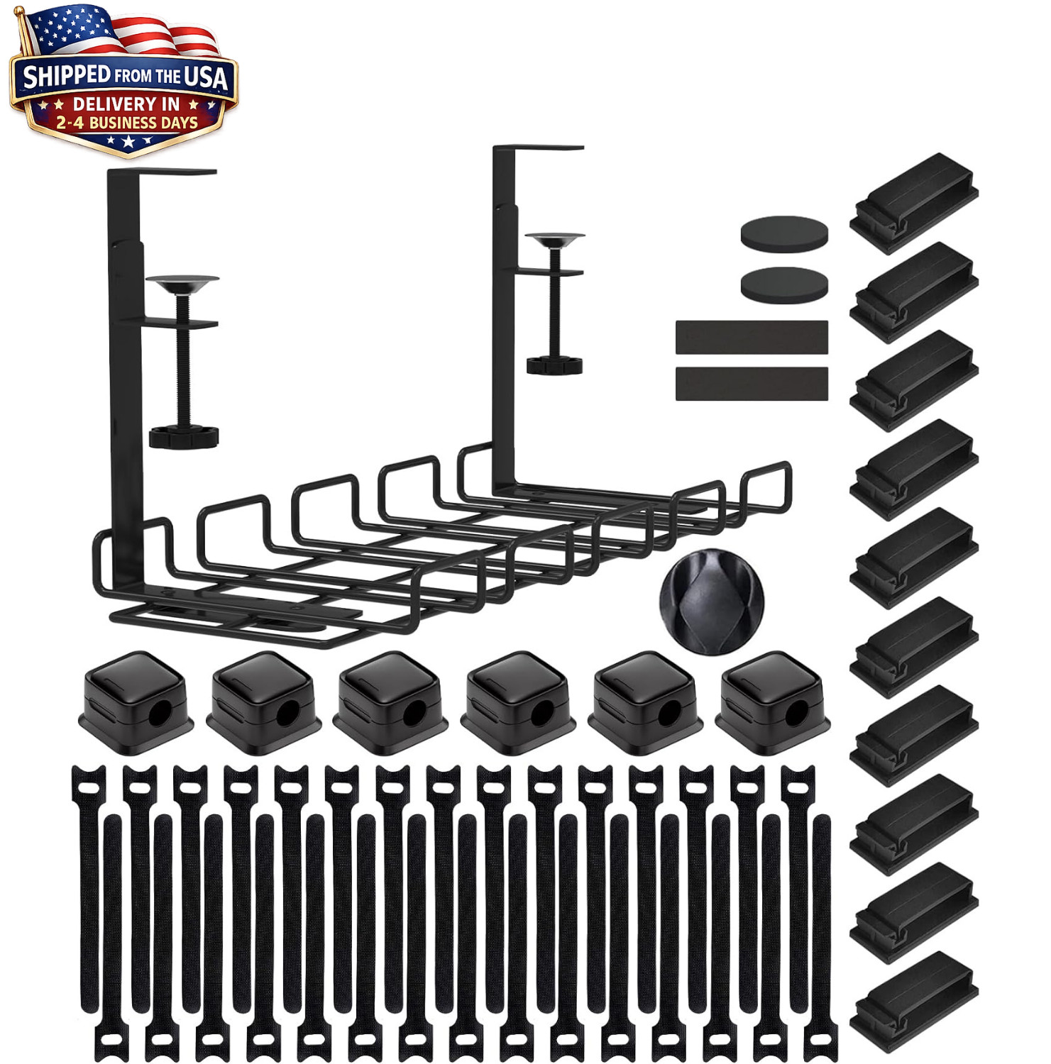 Under Desk Cable Management Tray No Drill Cord Organizer Kit 52 PCS Black New US