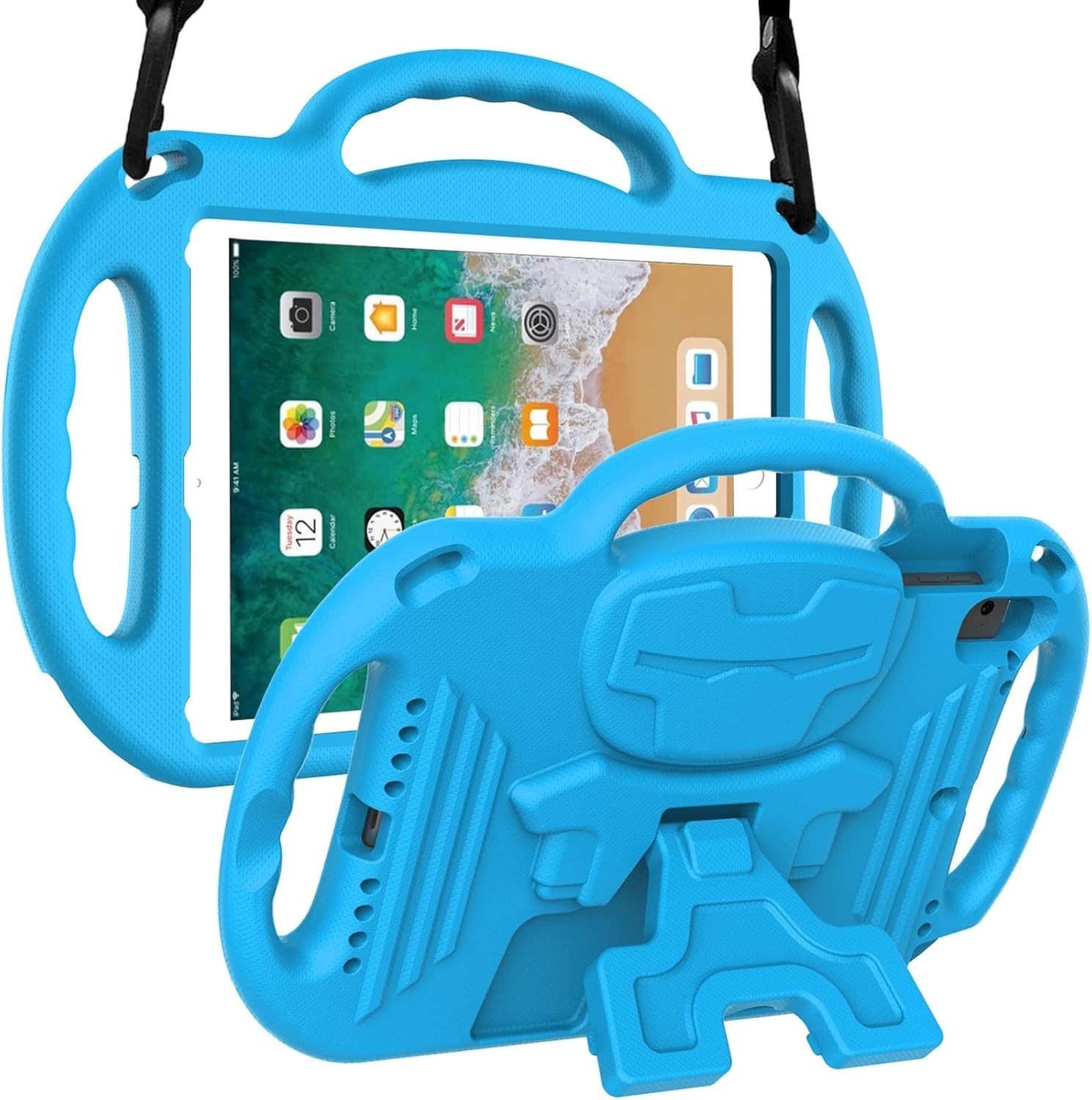 For Apple iPad 9.7 /Air / Air 2 (2017/2018) Kids Case Handle Stand Cover Blue
