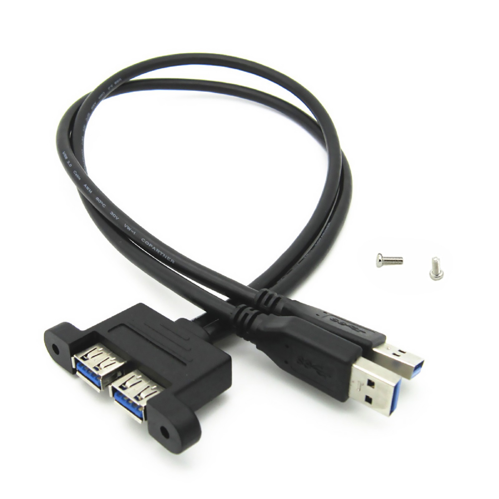 Dual USB 3.0 A Male to USB 3.0 Female Extension Screw Panel Mount Cable 30cm t