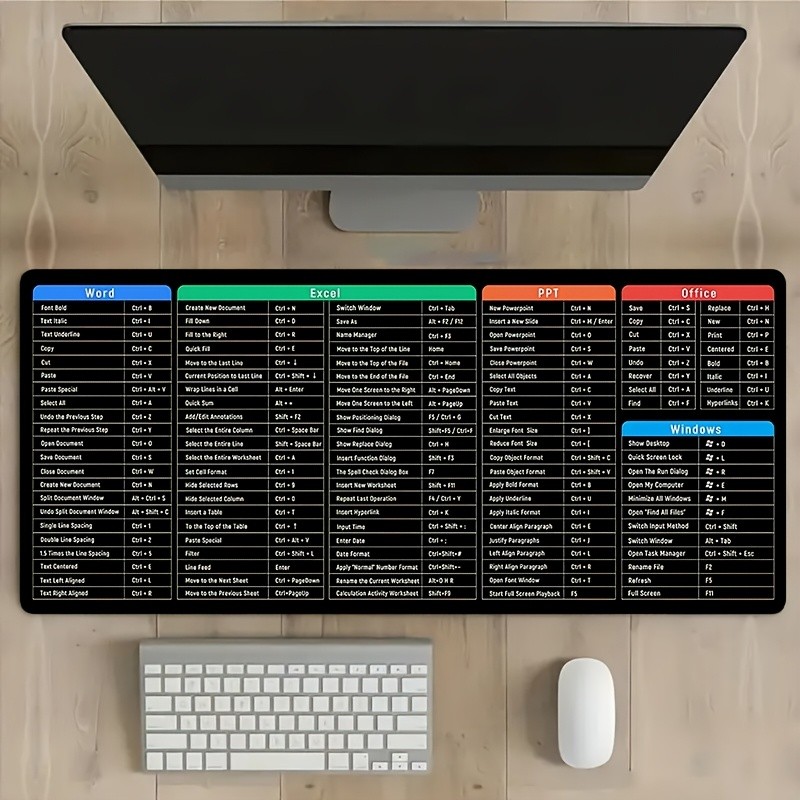 A Rubber Mouse Pad with Office Shortcuts, Perfect for Programmers And Students