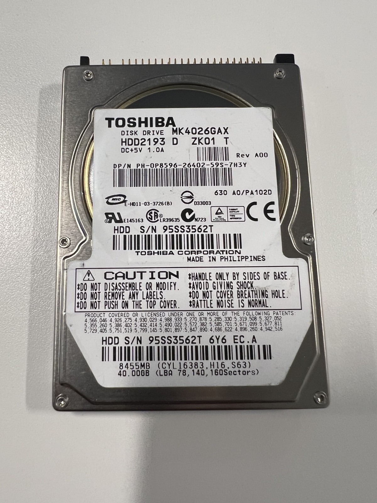Toshiba MK4019GAX HDD2171 B ZE01 T 40GB 2.5" IDE Laptop Hard Drive