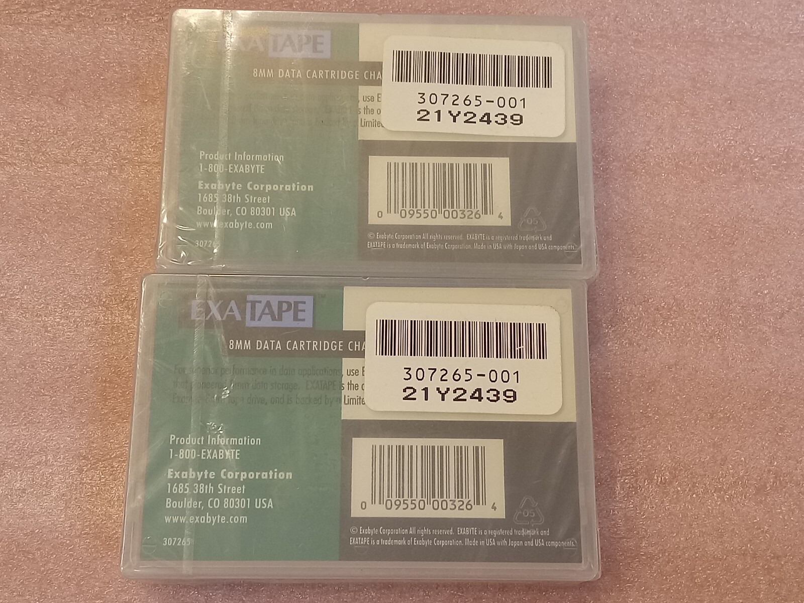 LOT OF 2 NEW EXABYTE 160mXL 8mm D8 DATA TAPE CARTRIDGE 160m 160XL EL P/N 307265