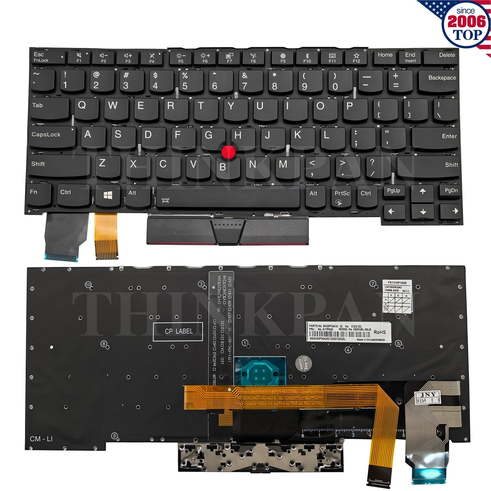 New US Backlit Keyboard for Lenovo Thinkpad X13 Yoga Gen1 / X390 Yoga Type 20NN