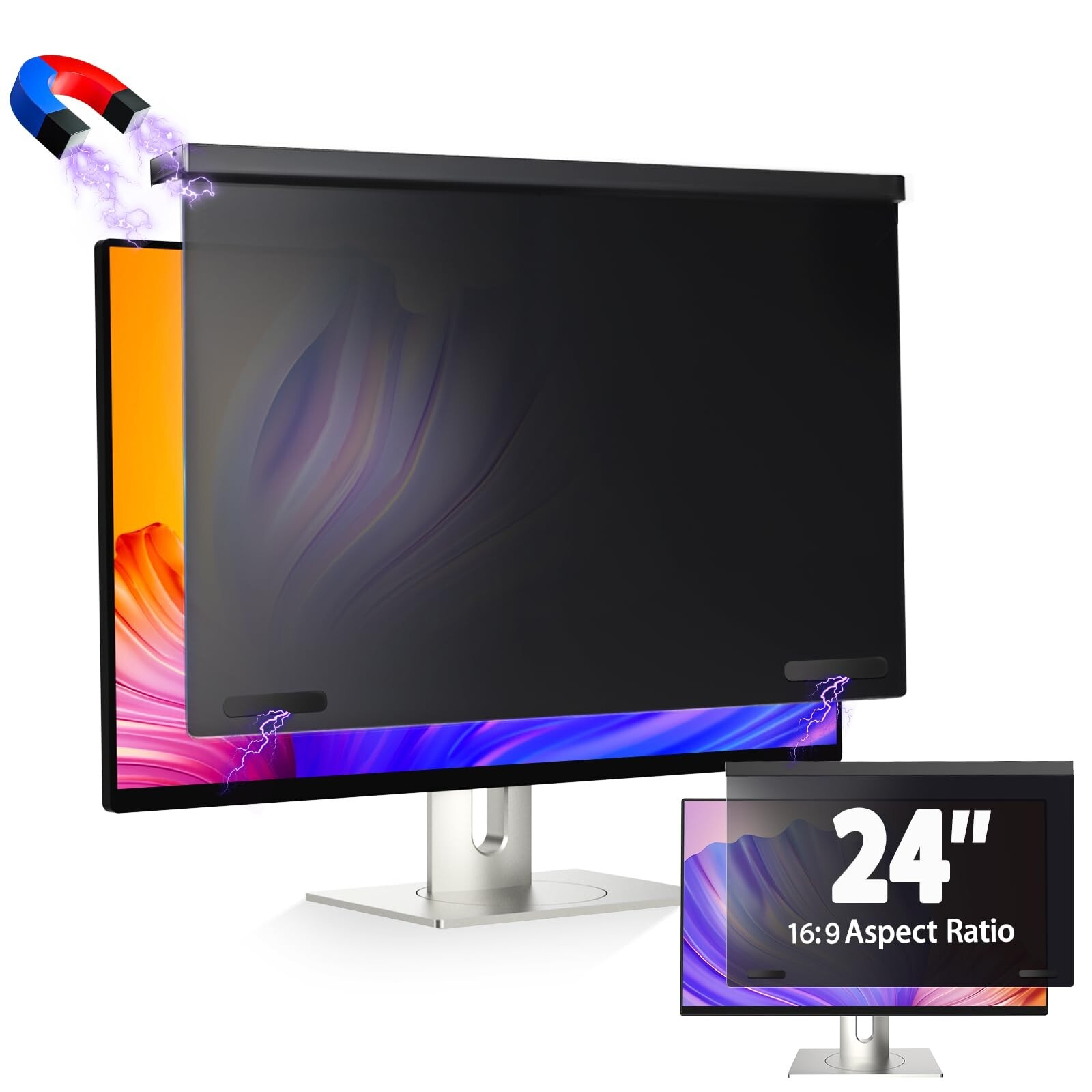 5A 24” Magnetic Privacy Screen Filter, Anti-Blue Light, Anti-Glare, Removable 16