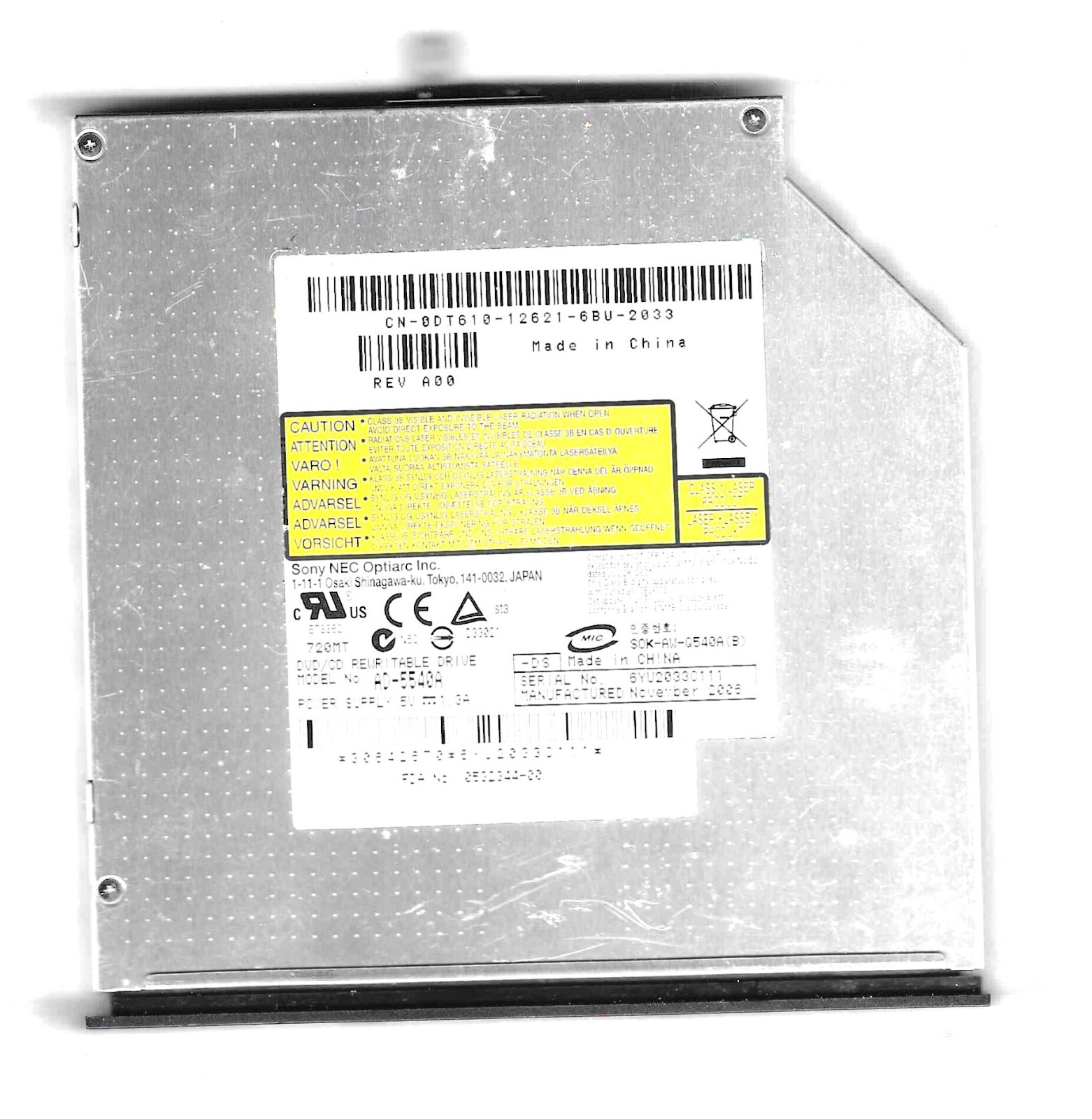 Sony NEC AD-5540A DVD/CD Rewritable Drive 0WM135 WM135 - Black Bezel