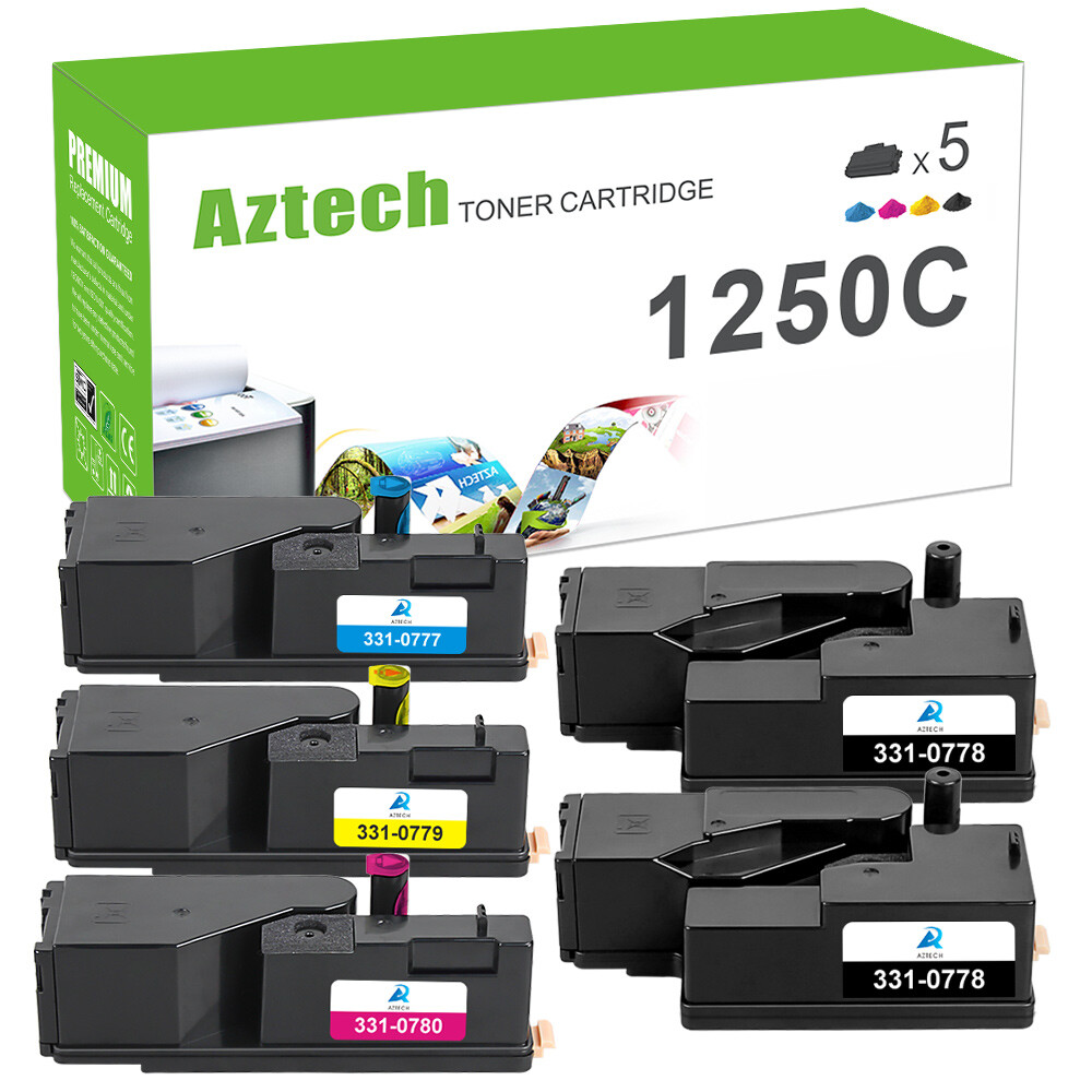 5PK Color Toner Set For Dell 1250 C1760NW C1765NF C1765NFW 1250C 1350cnw 1355cnw