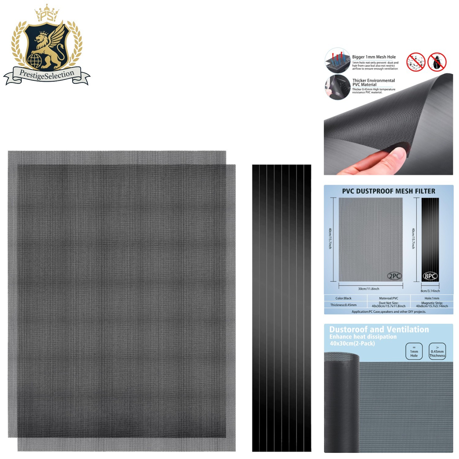 2-Pack 400x300mm Magnetic Dust Filter for PC Cases - DIY Size & Easy Install