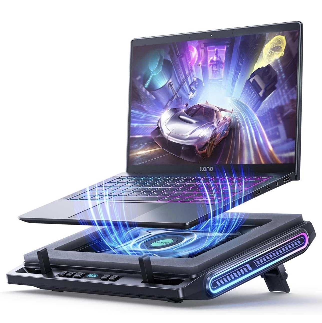 llano V10 Gaming Laptop Cooler, RGB Laptop Cooling Pad Stand with Powerful Fan