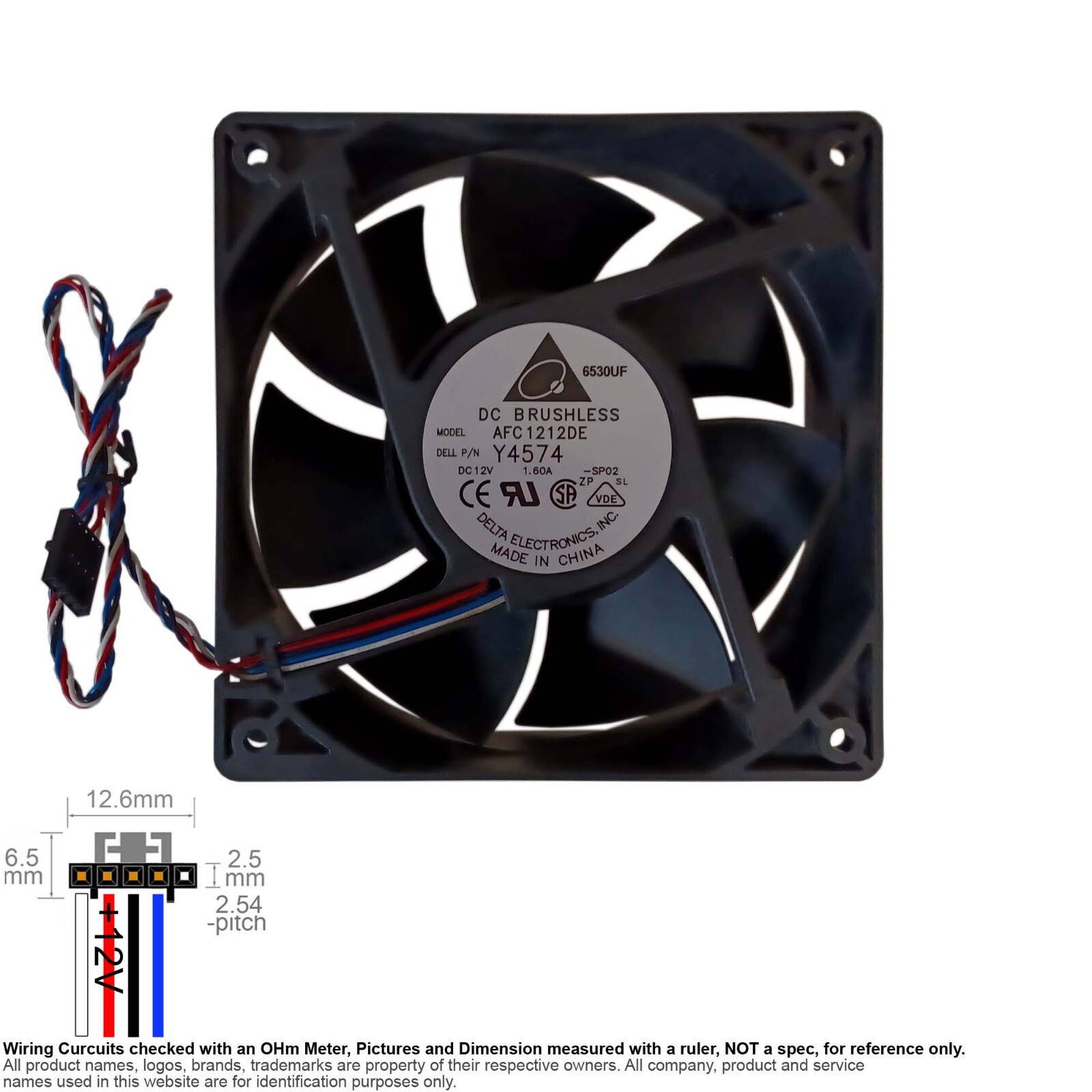 Fan Axial Muffin Cooling DC 12V 120mm 120x120x38 Delta AFC1212DE -SP02 1.60A