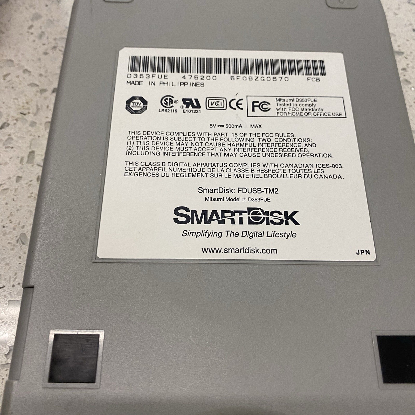 SmartDisk FDUSB-TM2 3 1/2” Floppy Disk Reader Untested Very Clean