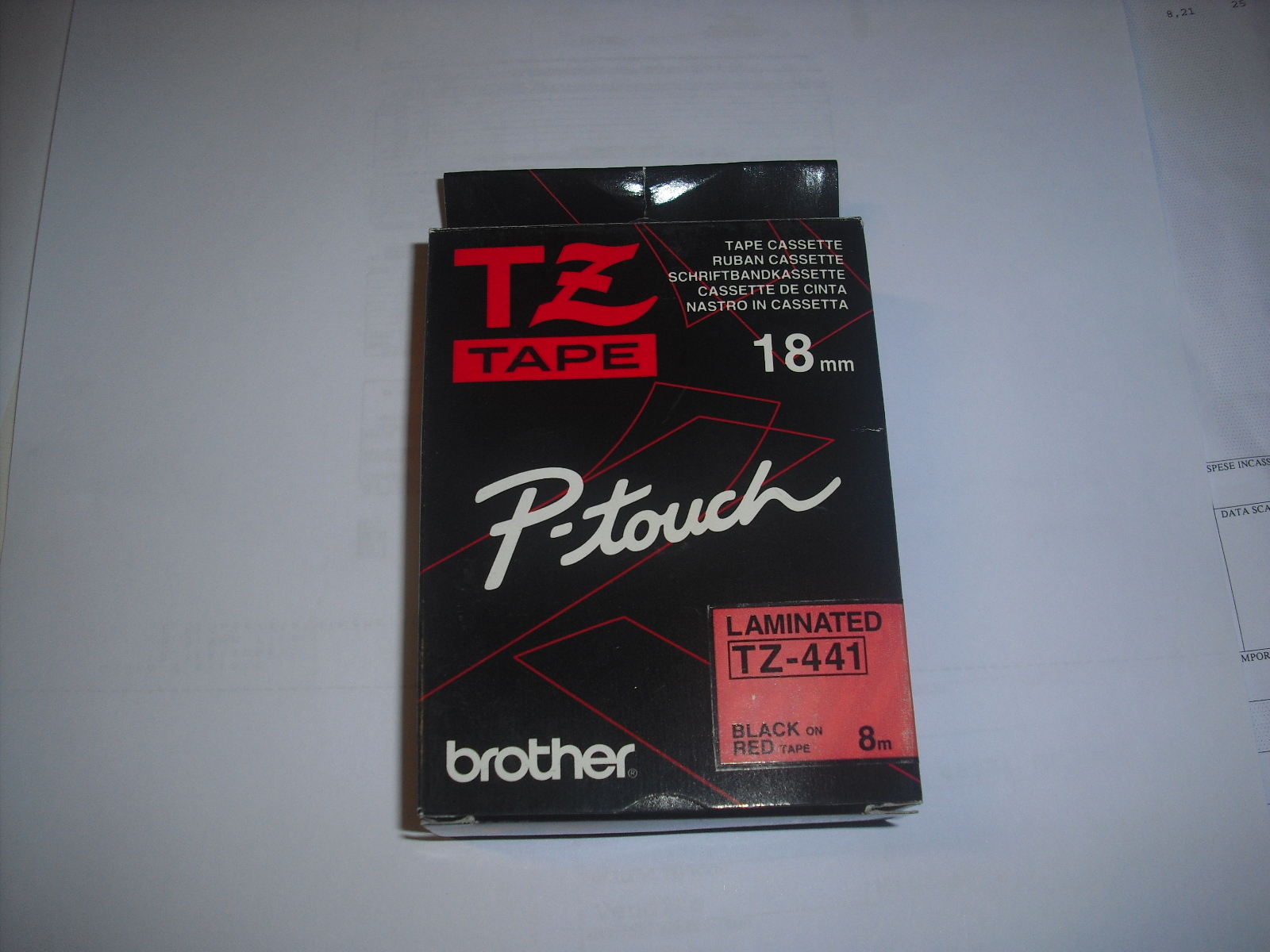BROTHER TZ 441 BLACK ON RED TAPE 18MM 8M BILLABLE 