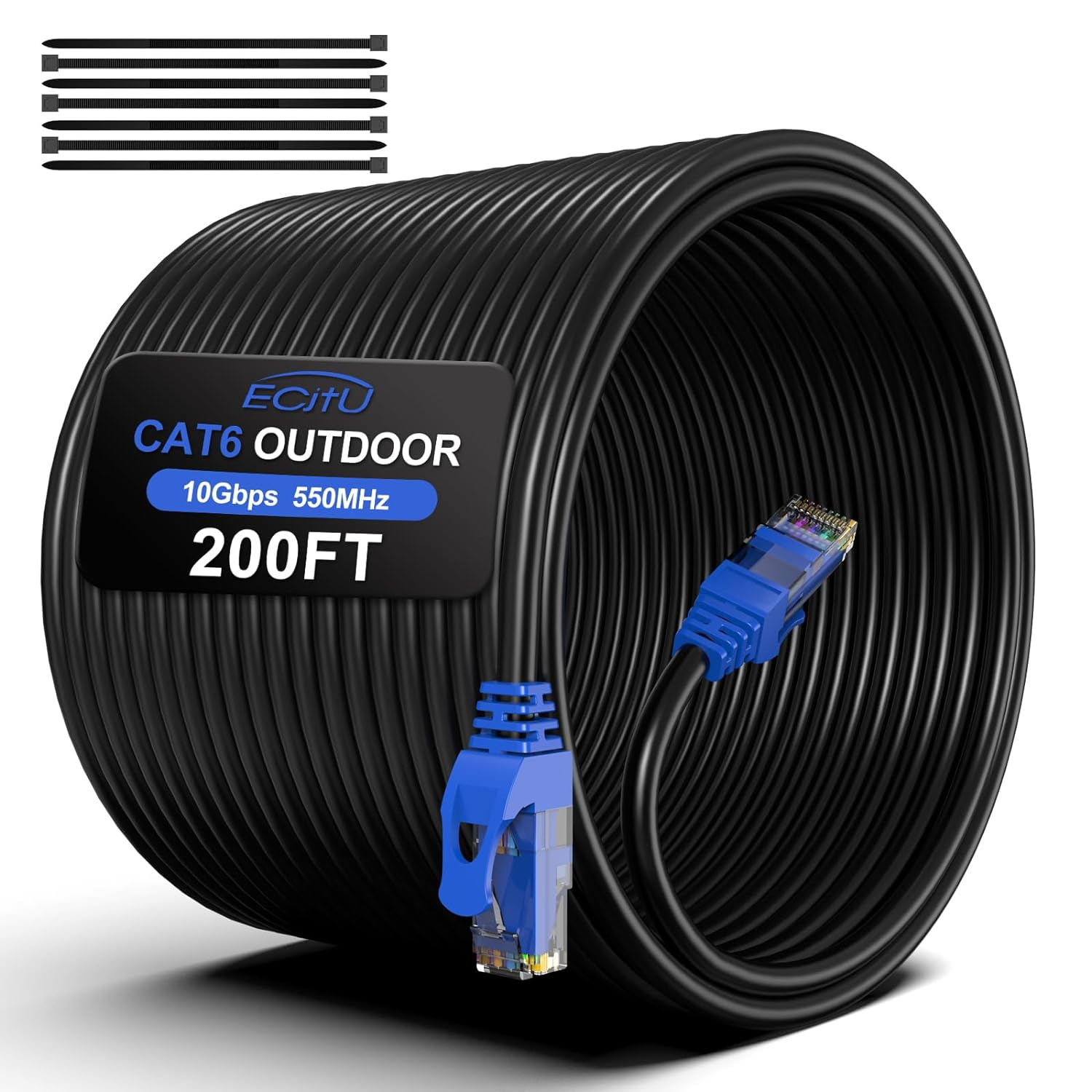 200FT Cat6 Outdoor Ethernet Cable In-Ground Heavy Duty Direct Burial, 24AWG CCA 