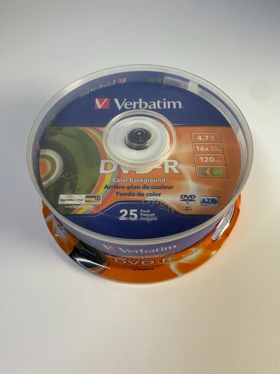 Verbatim LightScribe DVD-R 25 Pack 4.7GB 16X AZO Blank Discs Sealed
